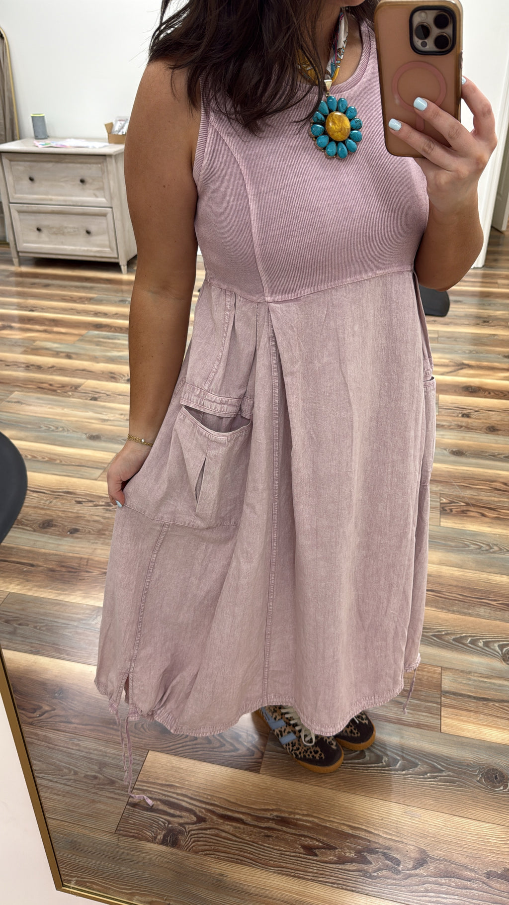 Mauve Mixed Material Dress