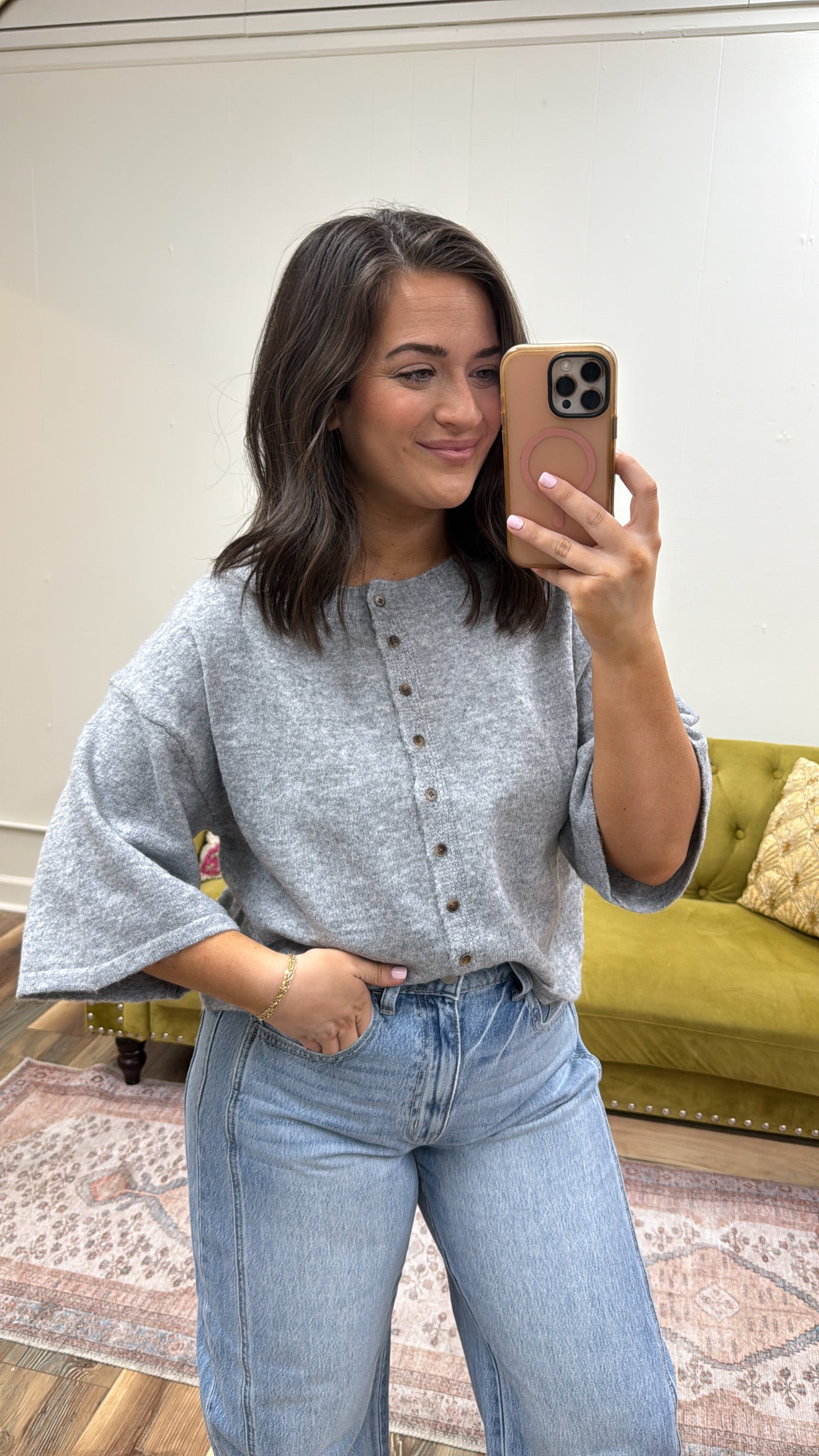 Heather Grey Short Sleeve Cardigan