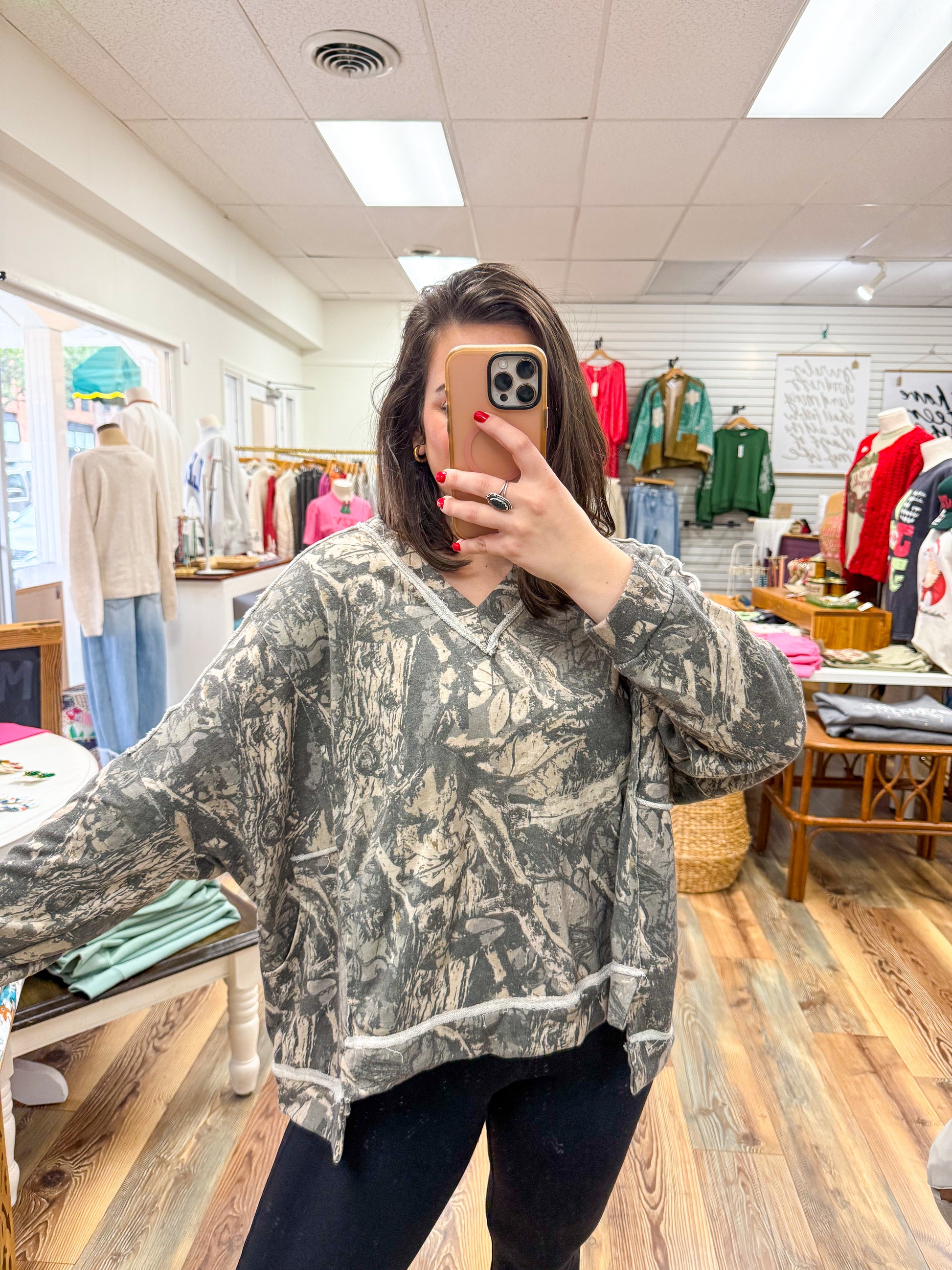 Camo V-Neck Pullover