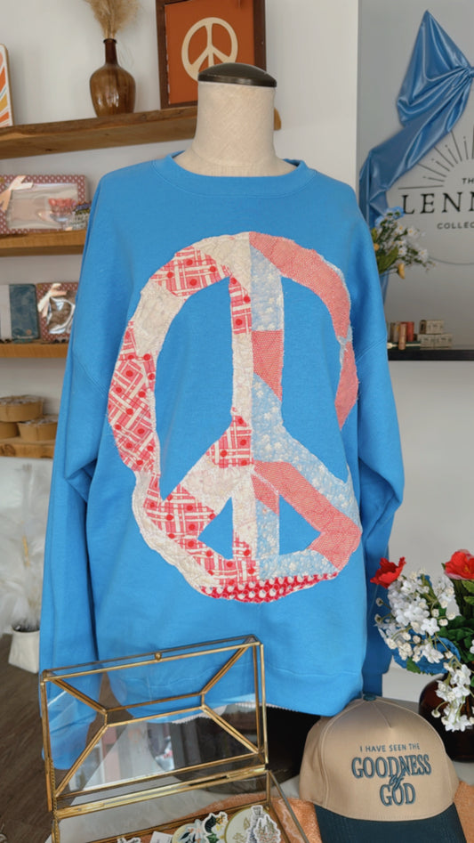 Vintage Quilt Sweatshirt - Blue Large