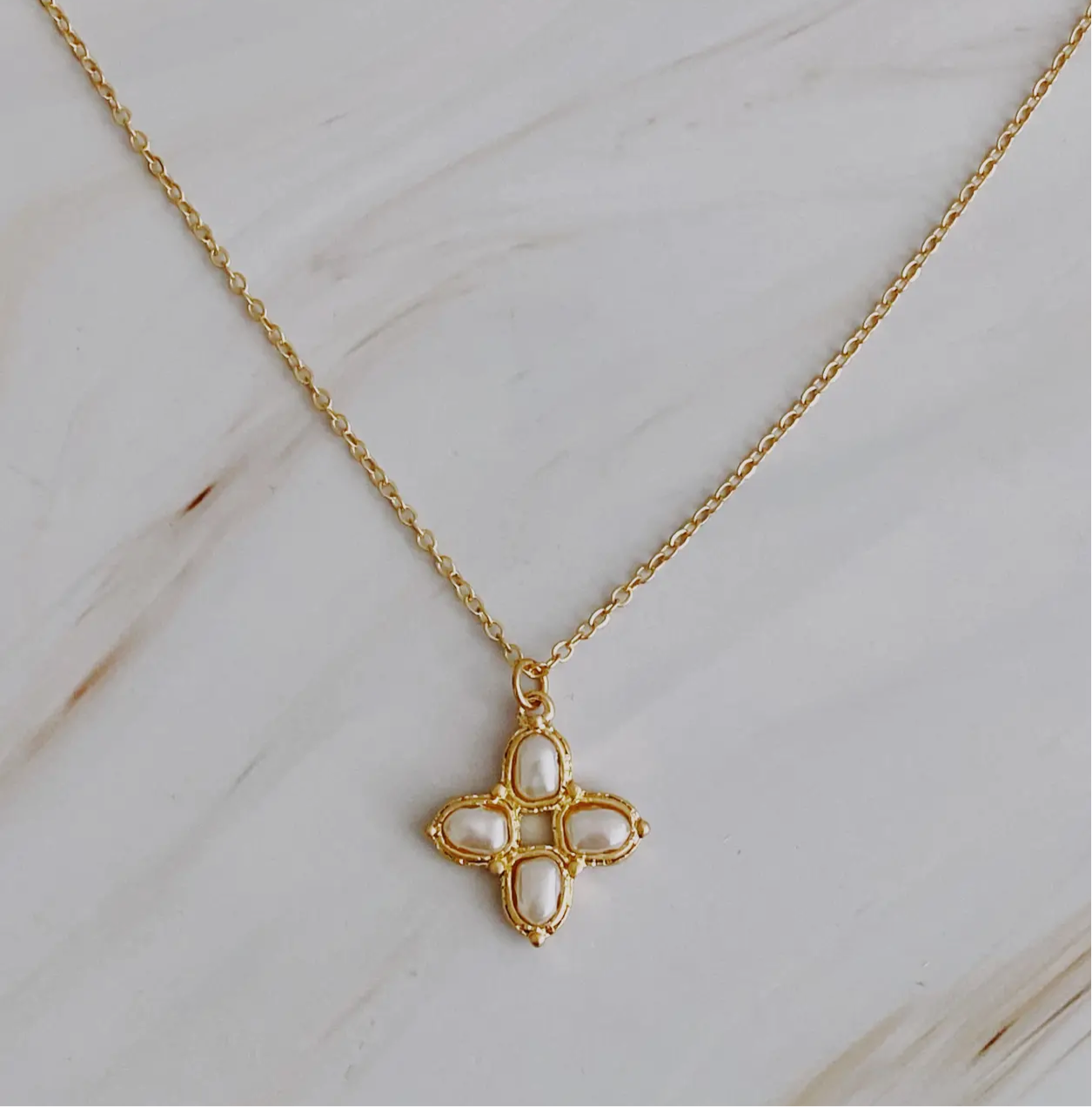 Pearl Cross Gold Necklace