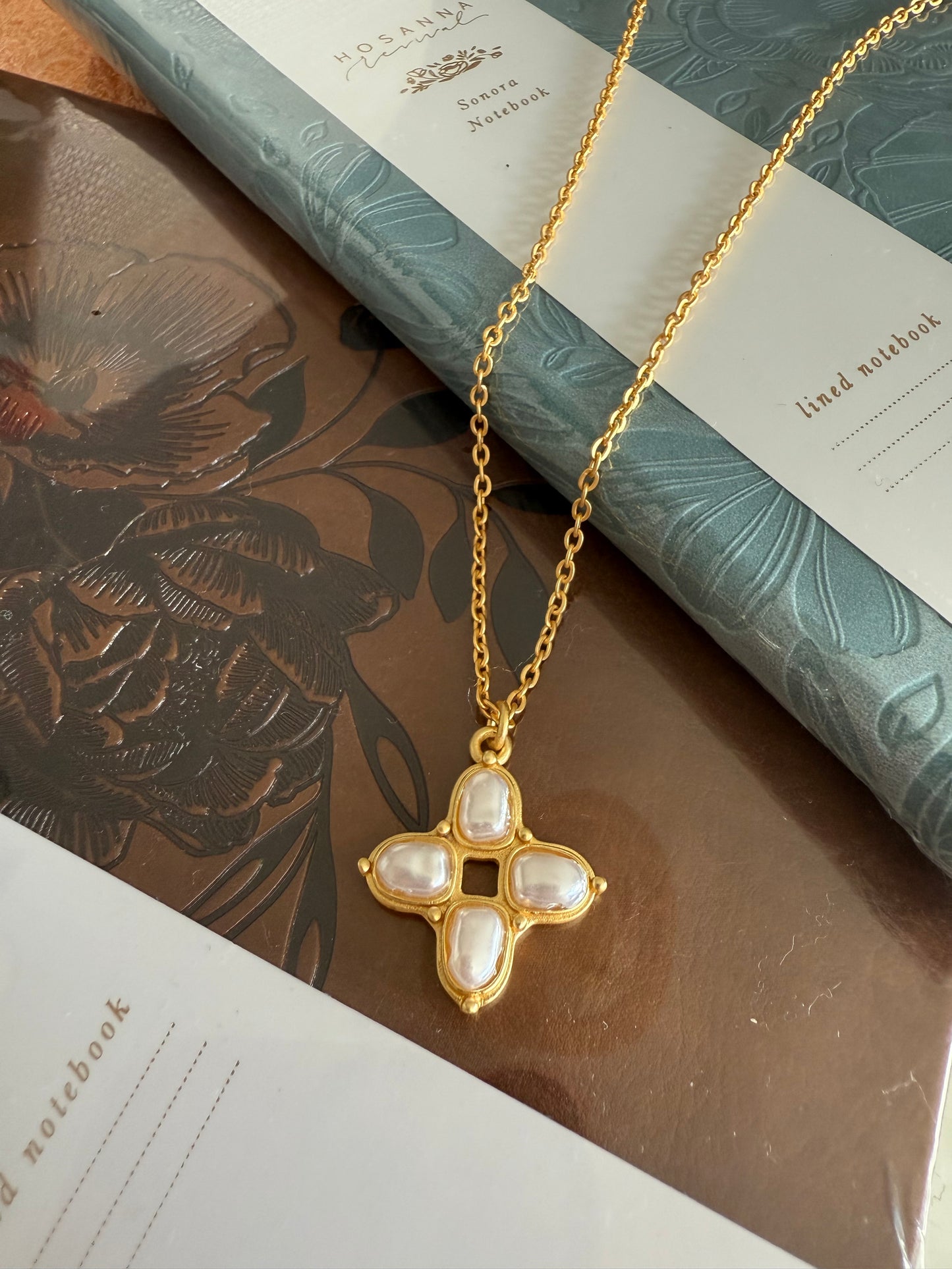 Pearl Cross Gold Necklace