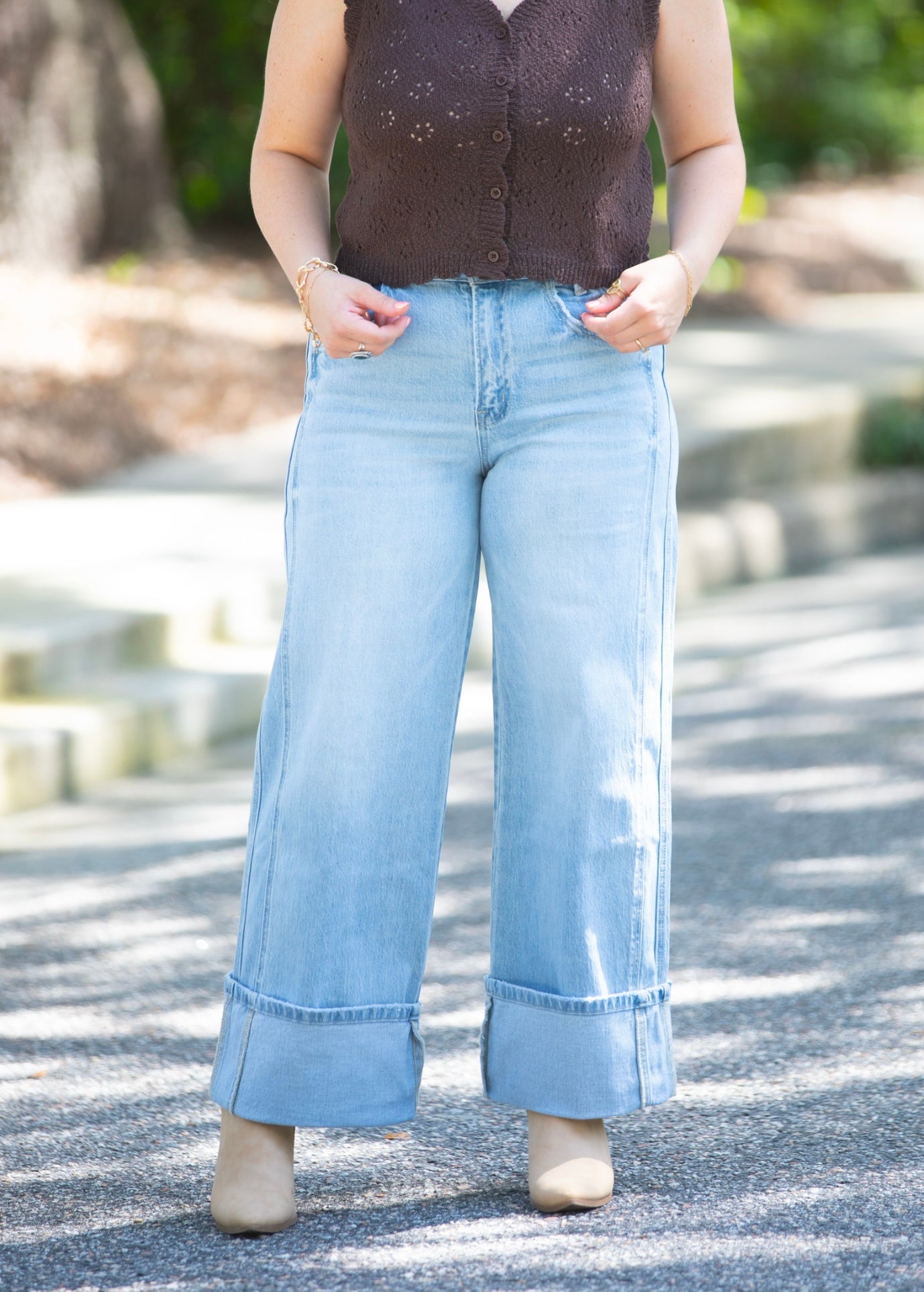 Cuffed Baggy Wide Leg Jeans