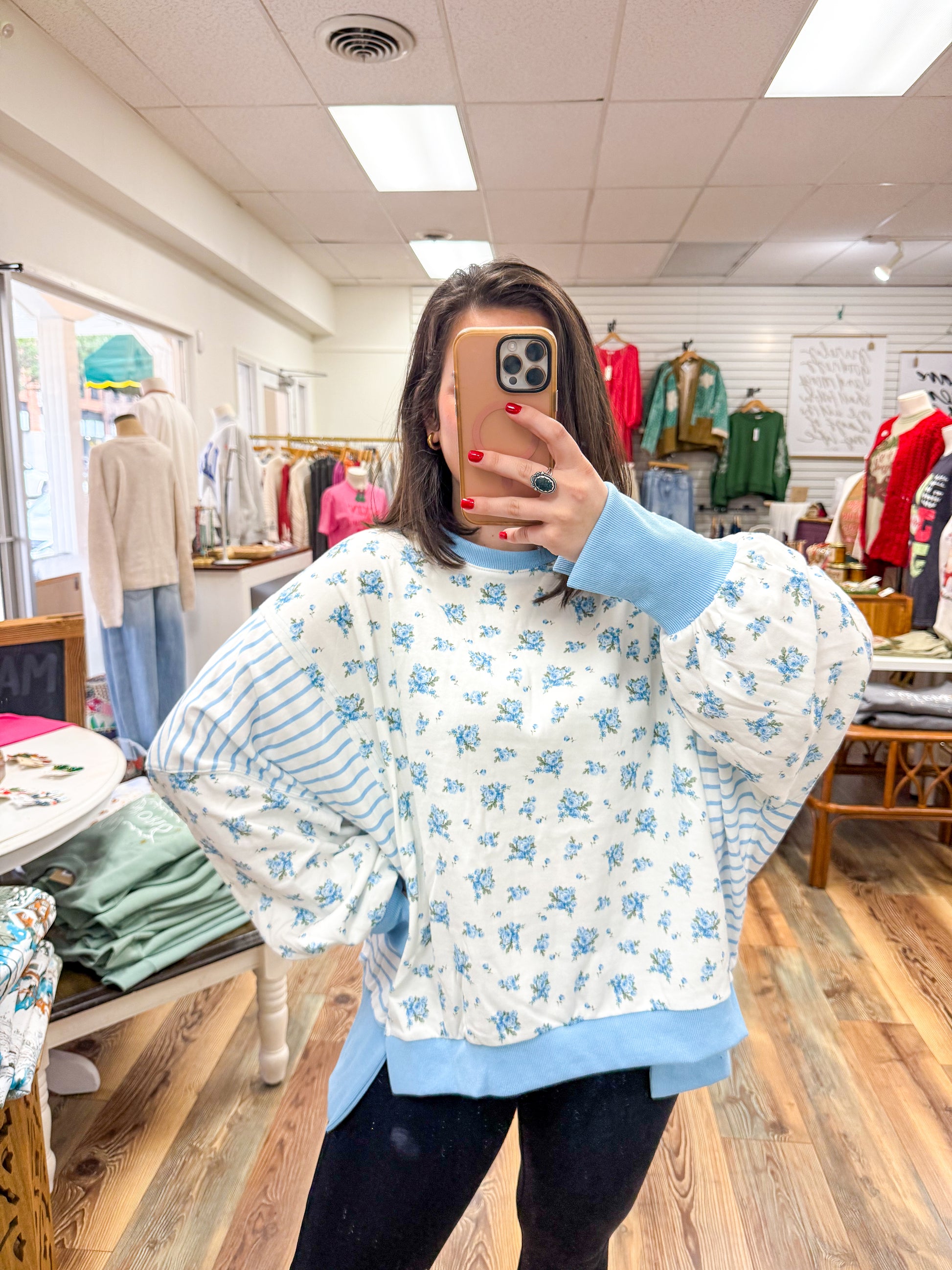 Floral And Striped Oversized Sweatshirt