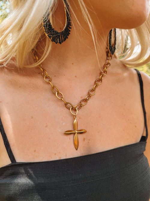 Beveled Cross Chain Necklace