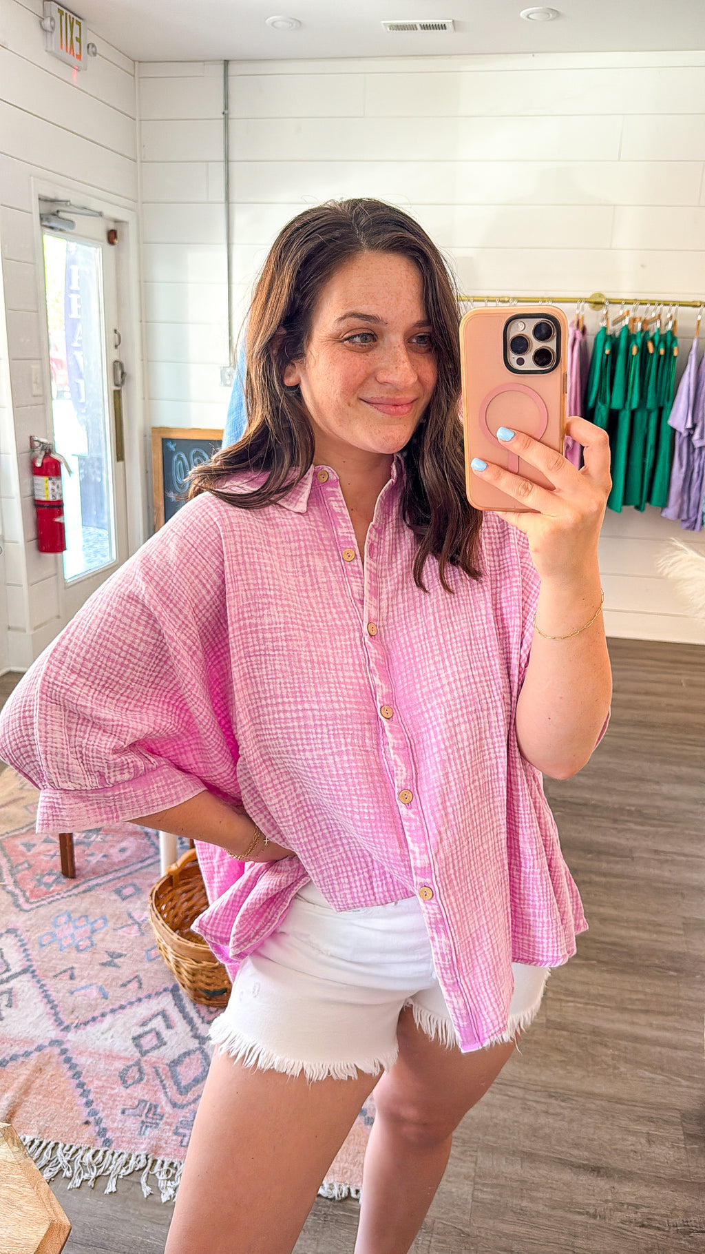 Oversized Washed Button Down Top