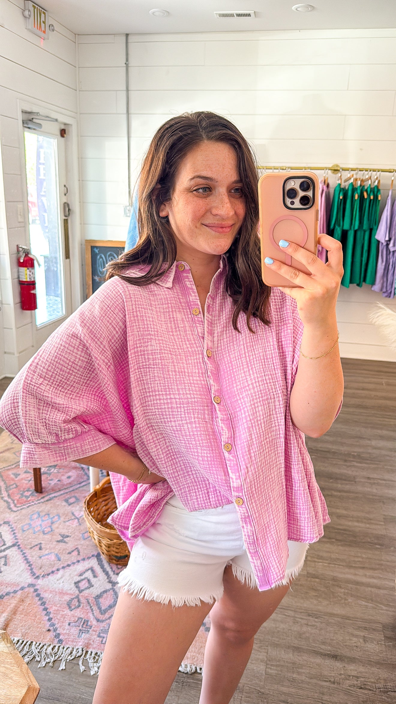 Oversized Washed Button Down Top