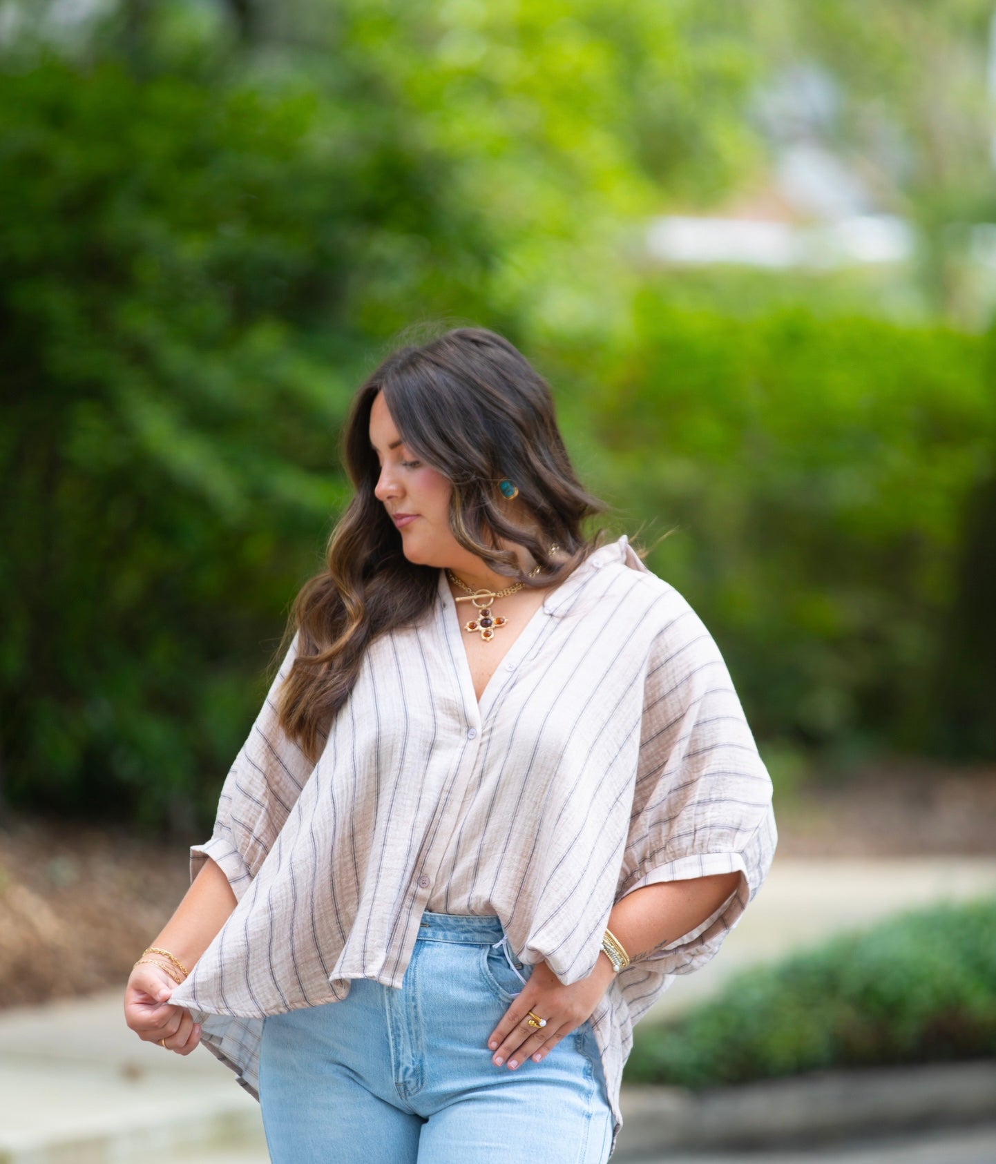 Stripped Button Up Tee