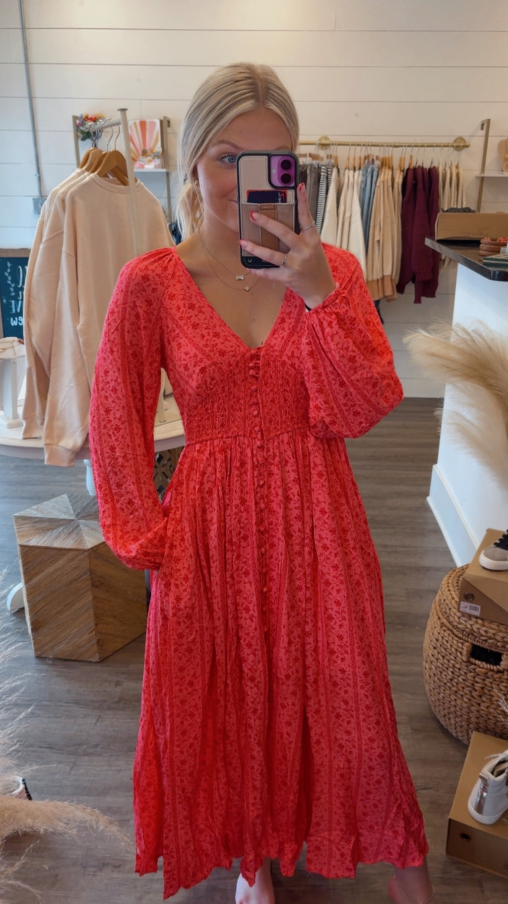 Pink And Red Floral Dress