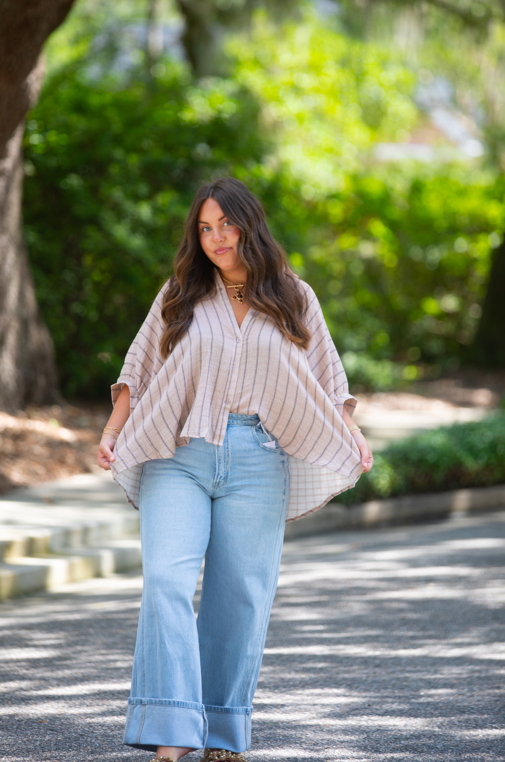 Stripped Button Up Tee