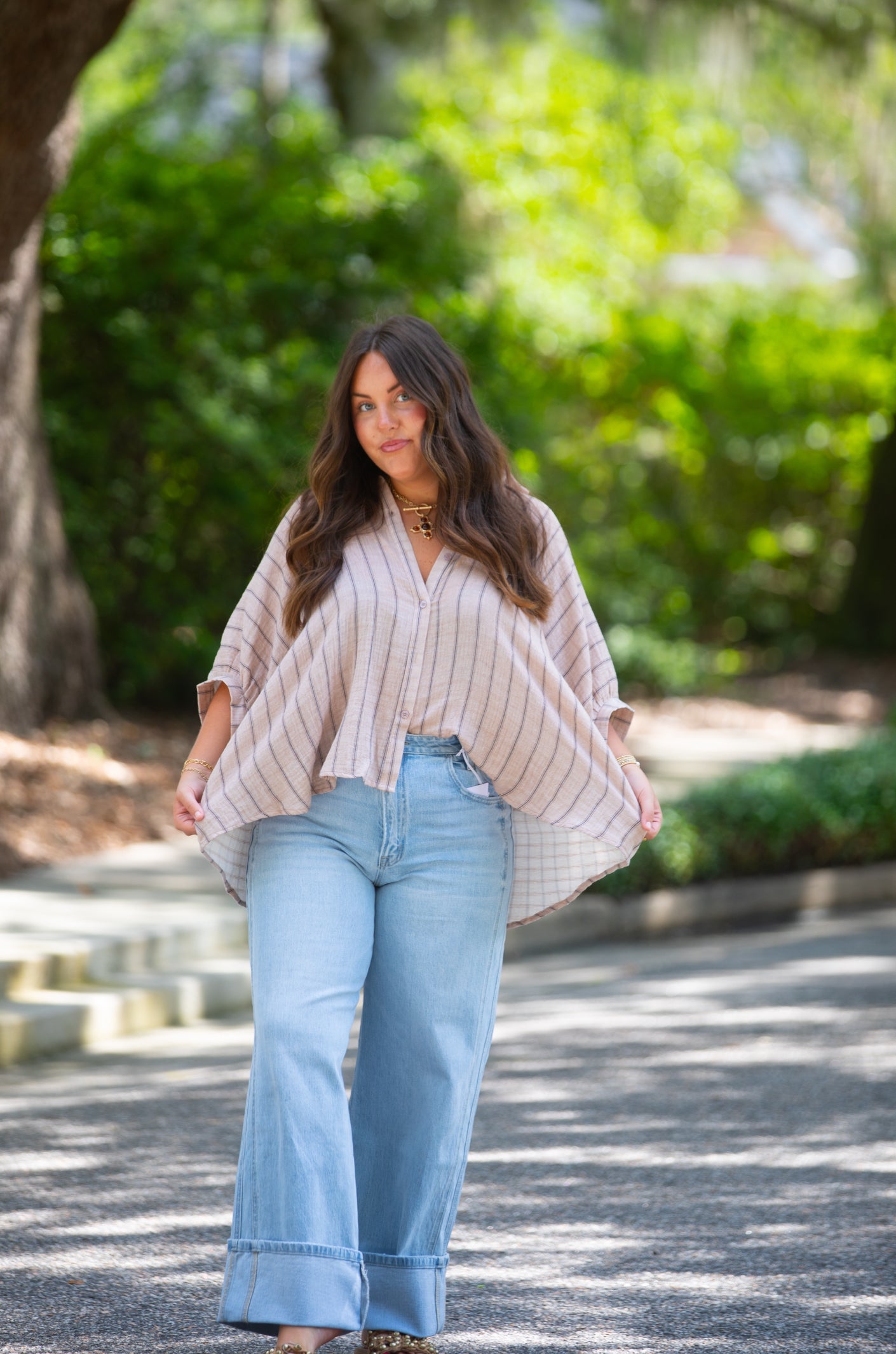 Stripped Button Up Tee