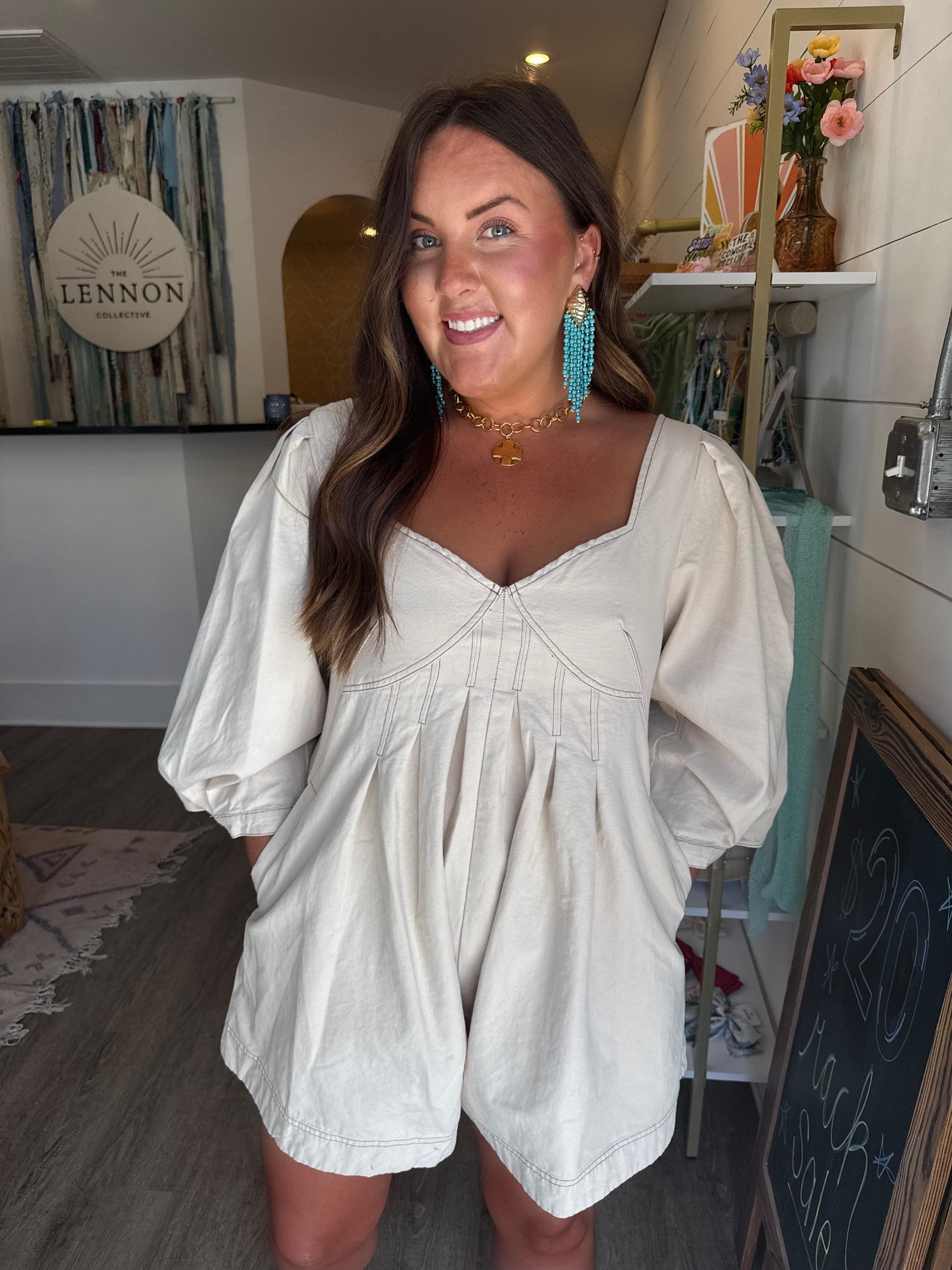 Beige Denim Romper