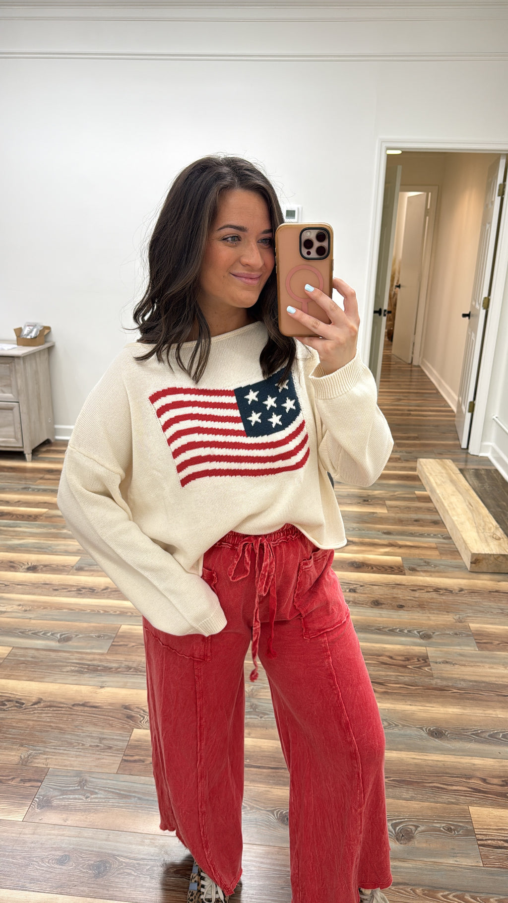 Washed Red Wide Leg Pants