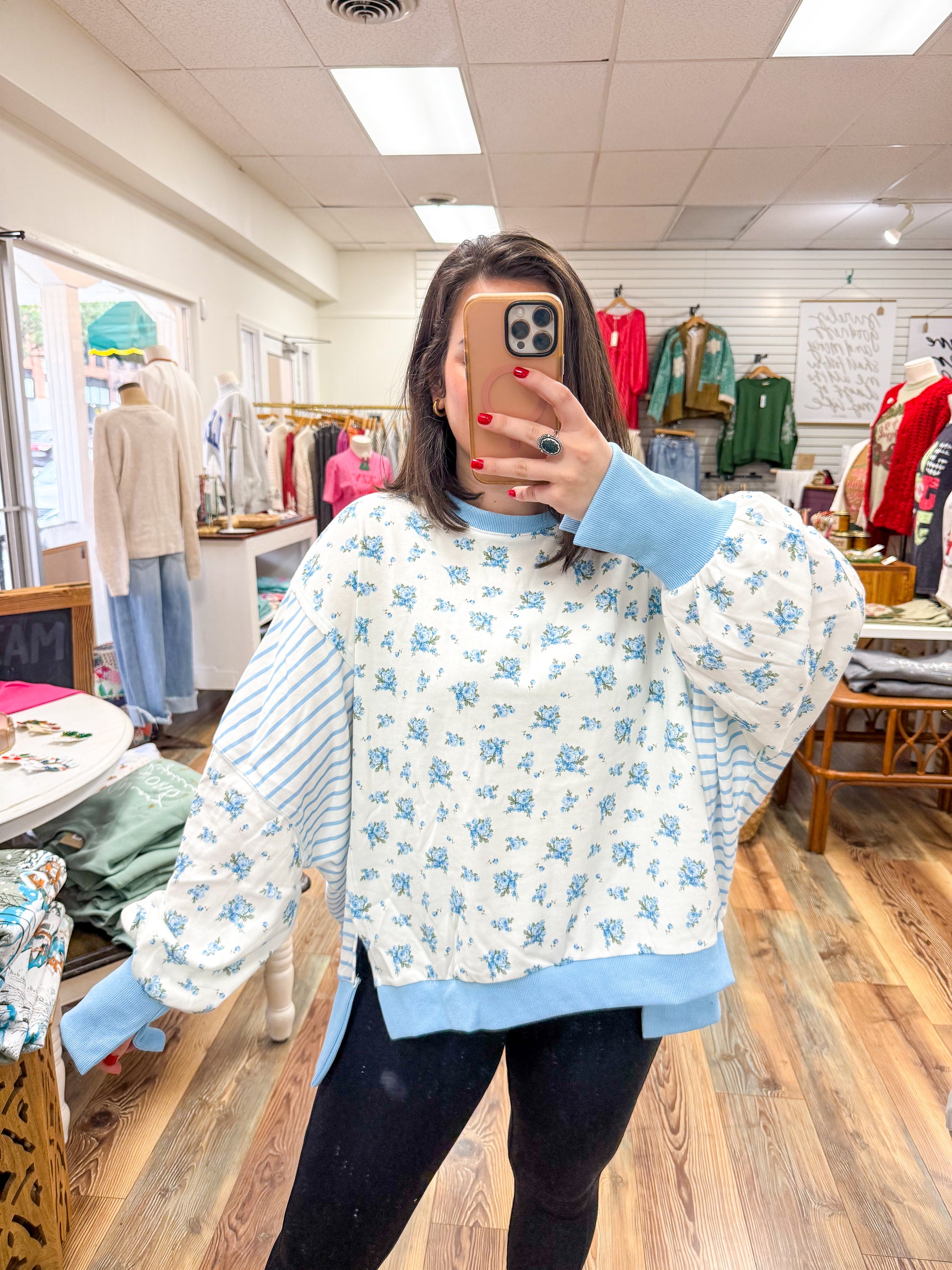 Floral And Striped Oversized Sweatshirt