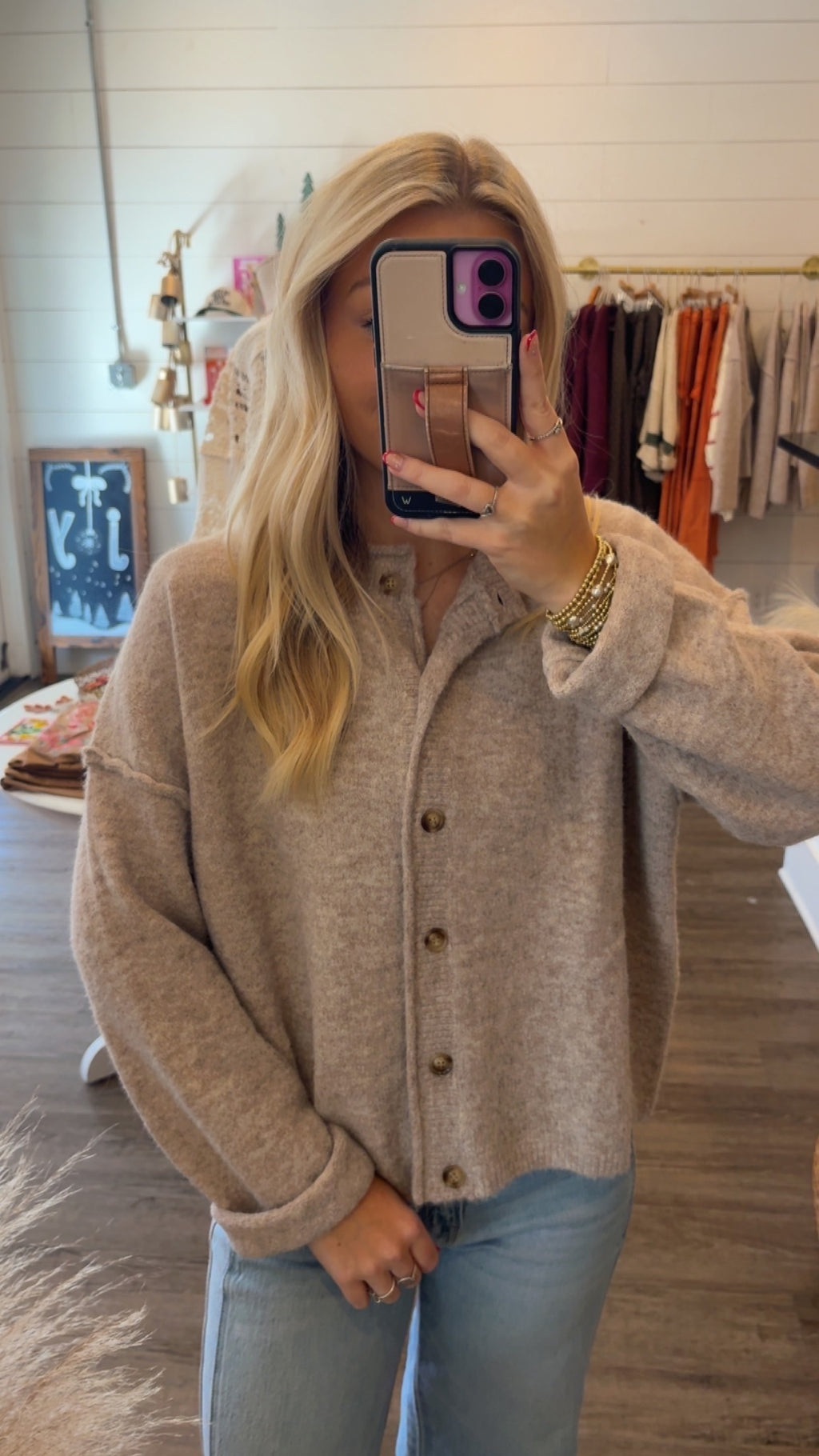Cozy Beige Button Up Sweater