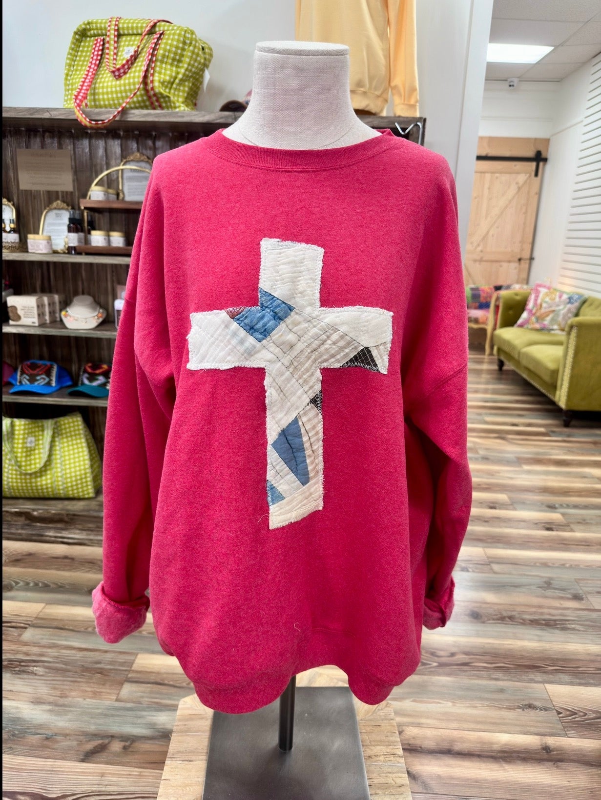 Handmade Sweatshirt with Quilted Cross 1/3