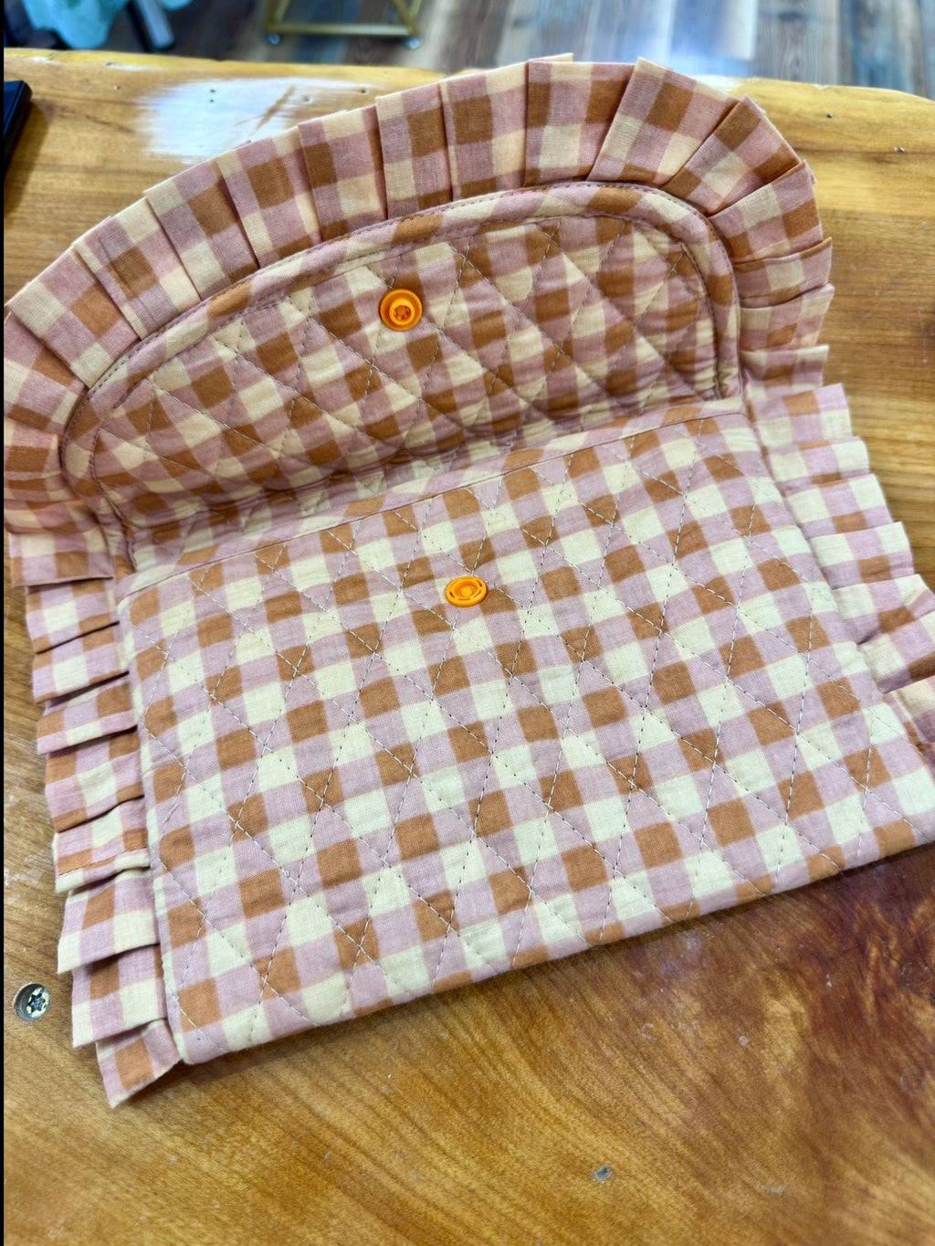 Peach Gingham Pouch