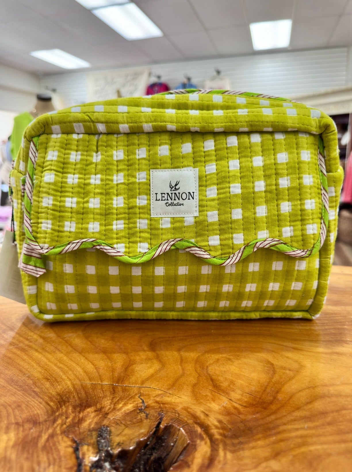 Lime Gingham Cosmetic Bag