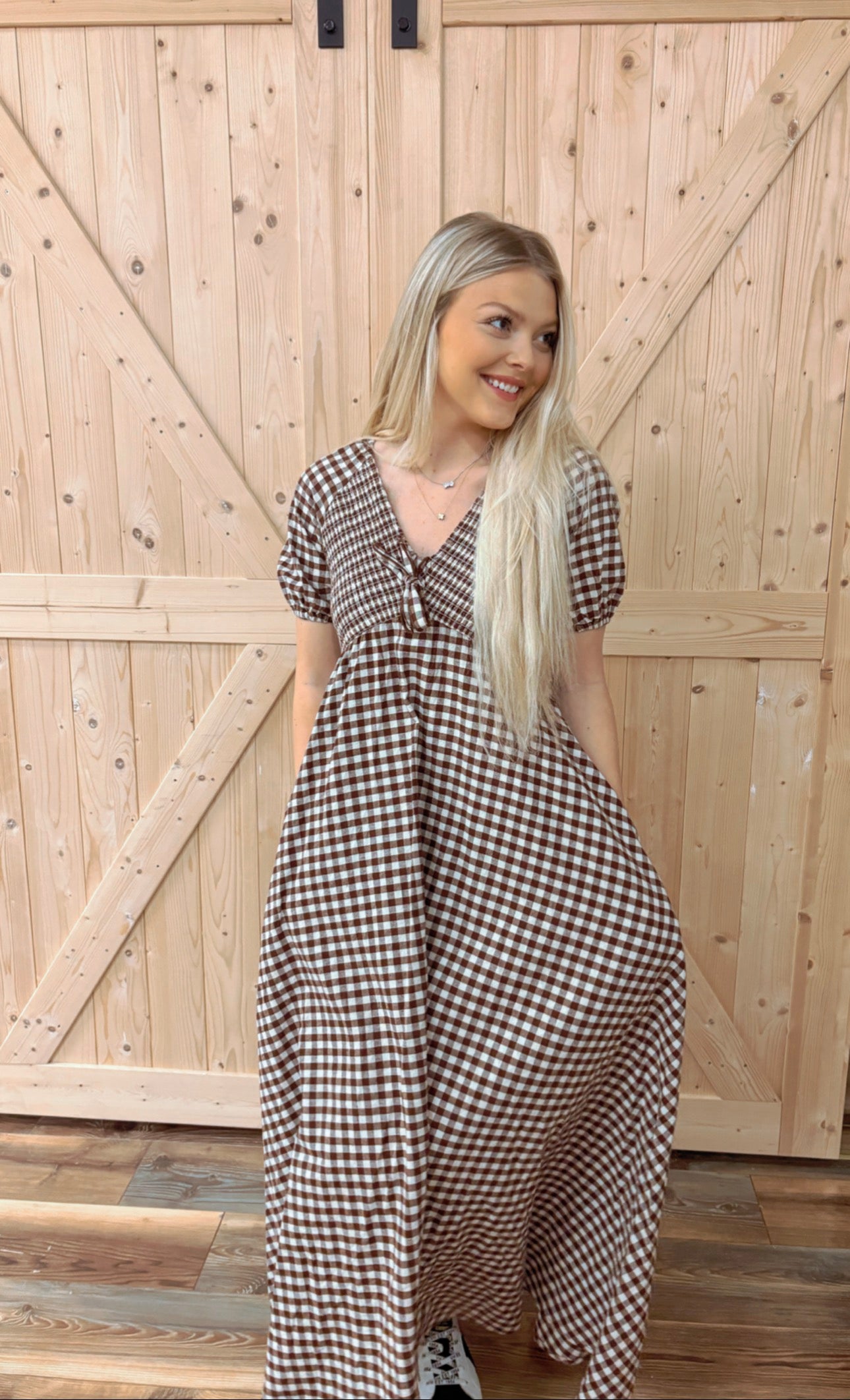 Smocked Gingham Maxi Dress