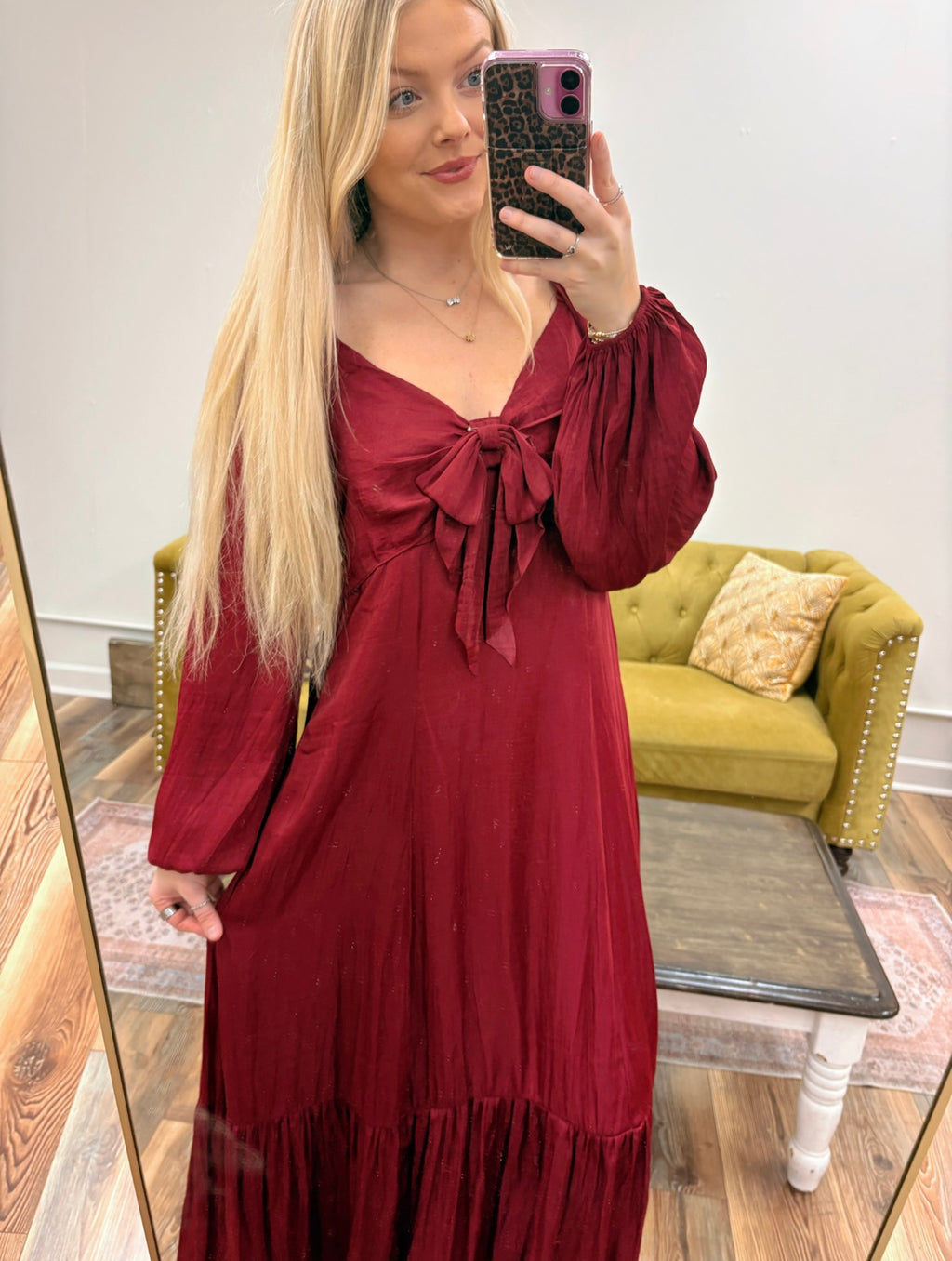Cranberry Satin Maxi Dress