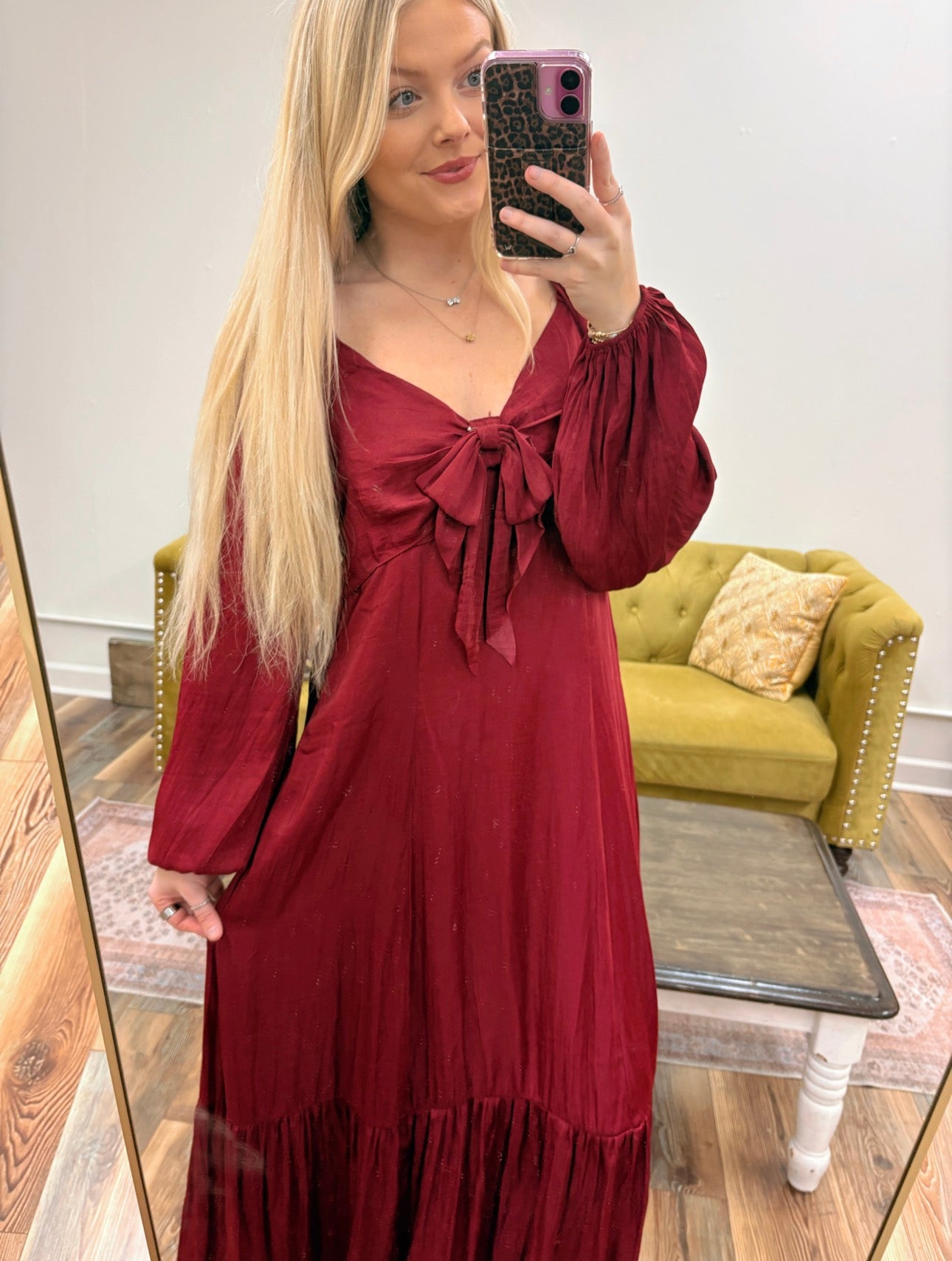 Cranberry Satin Maxi Dress