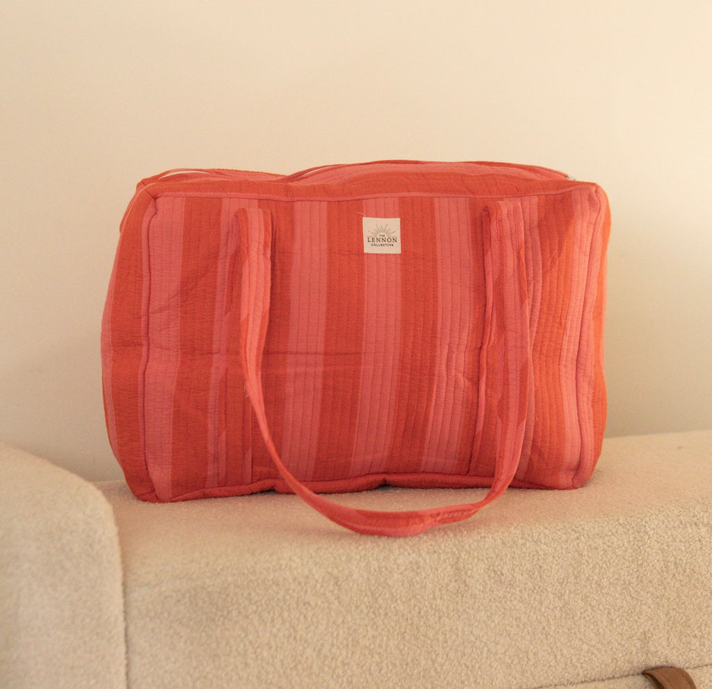 Coral Stripes Traveler Bag
