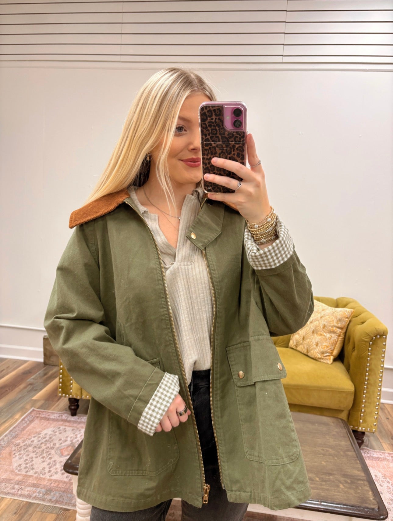 Olive Corduroy Collared Jacket