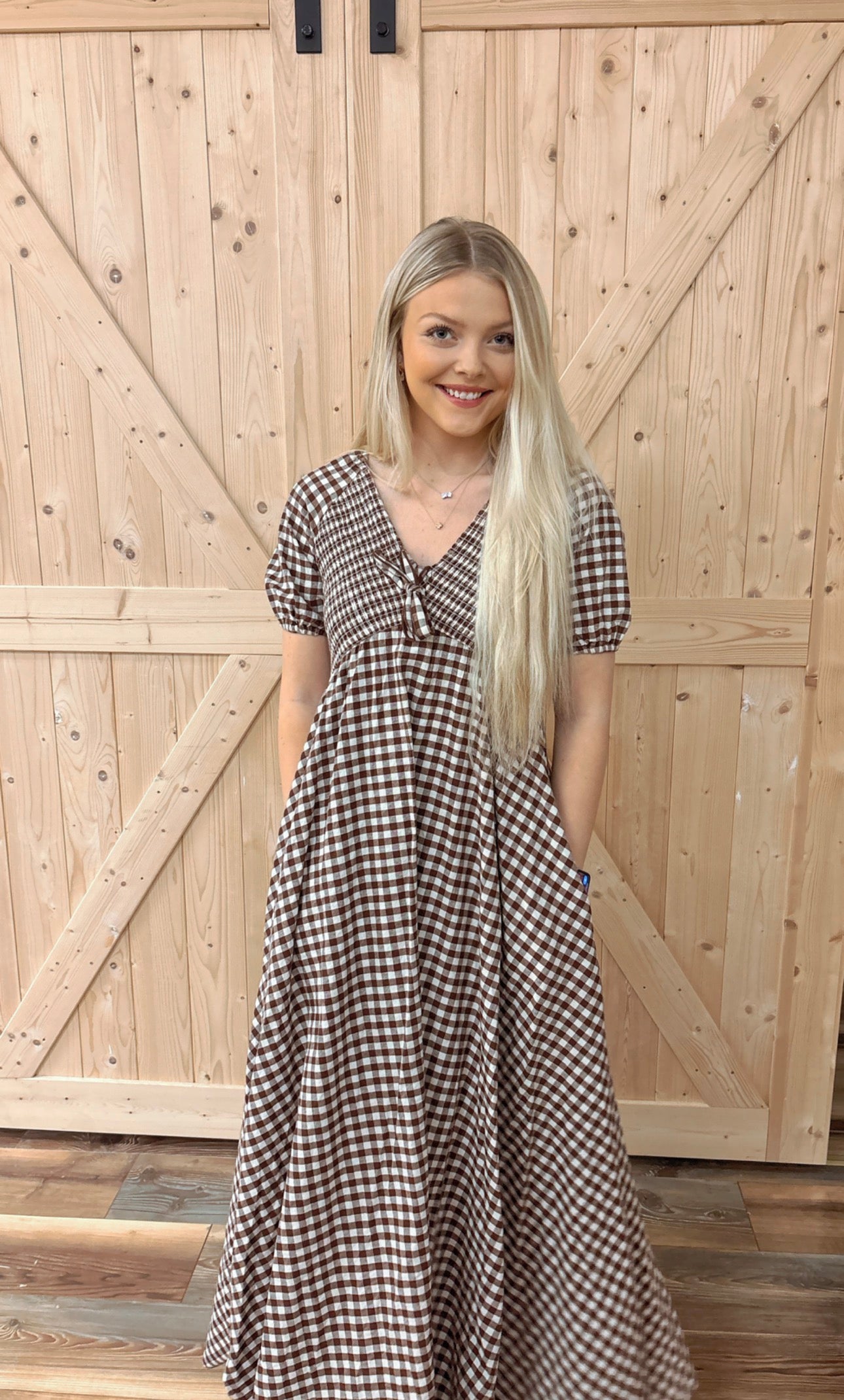 Smocked Gingham Maxi Dress