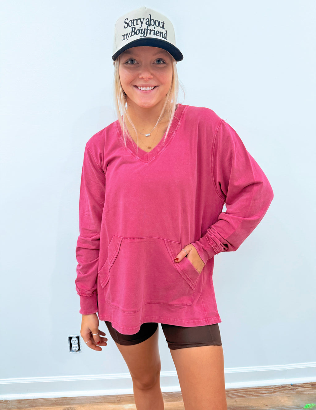 Plum Pink V-Neck Pullover