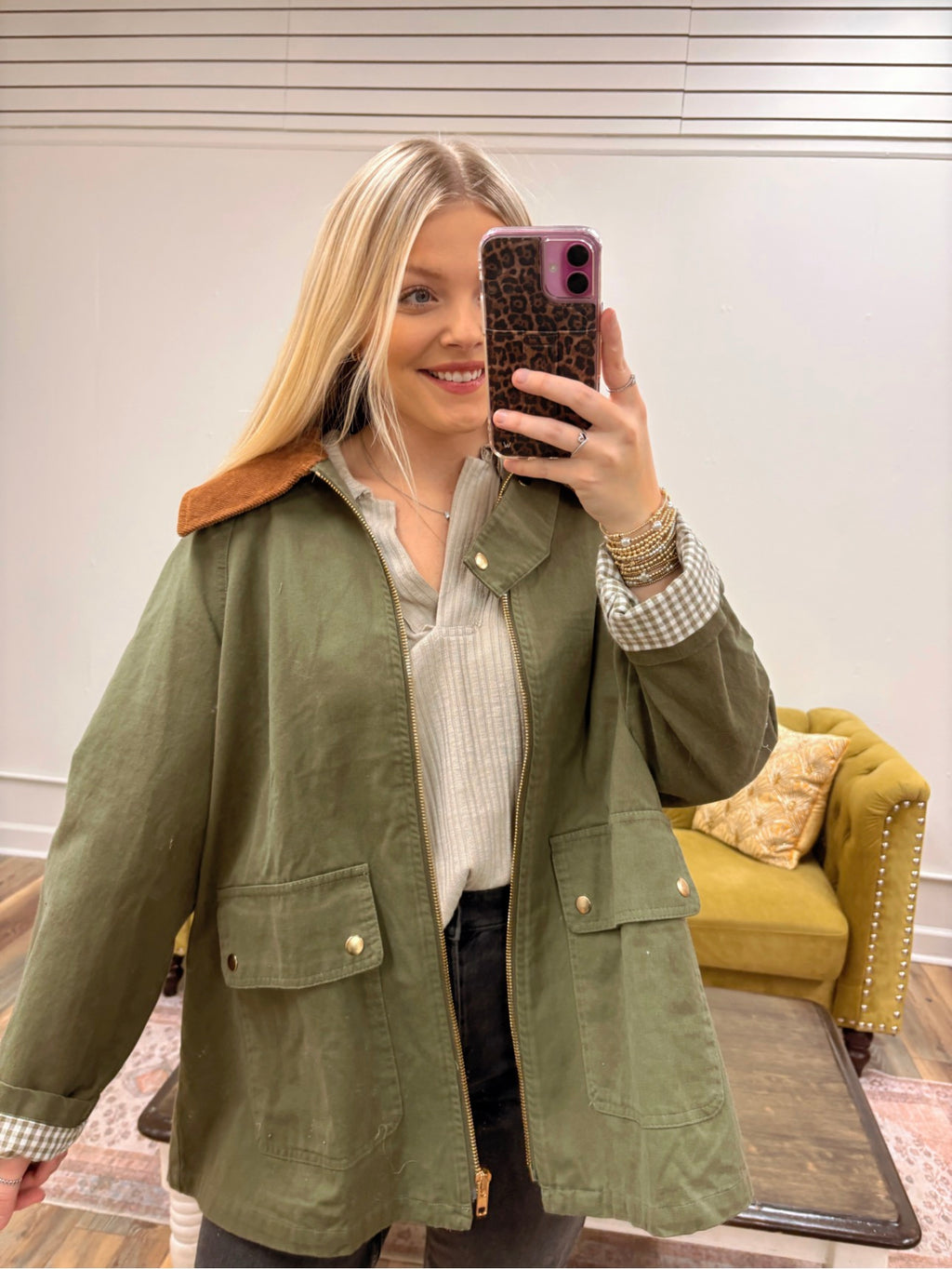 Olive Corduroy Collared Jacket