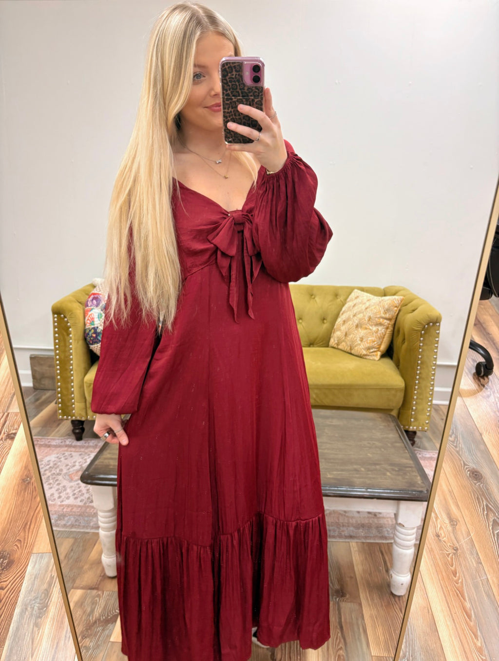 Cranberry Satin Maxi Dress