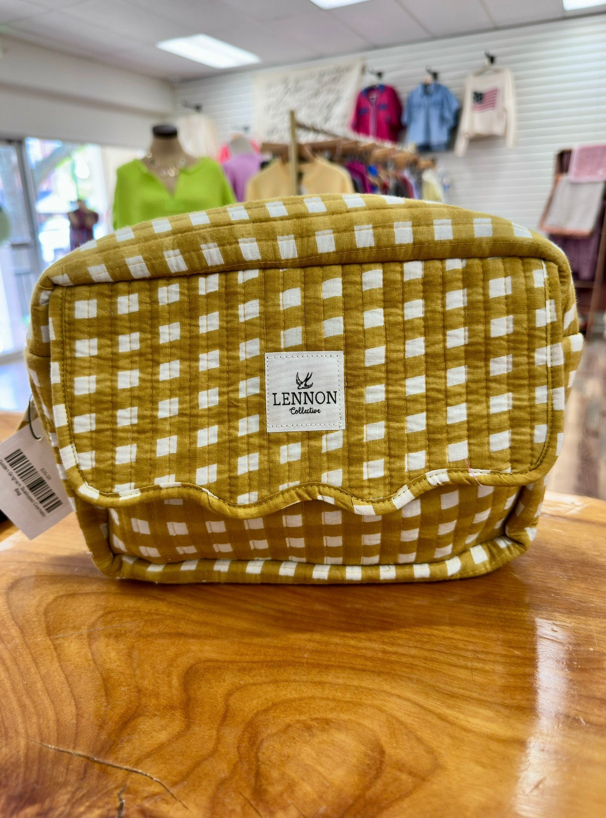 Golden Gingham Scalloped Cosmetic Bag