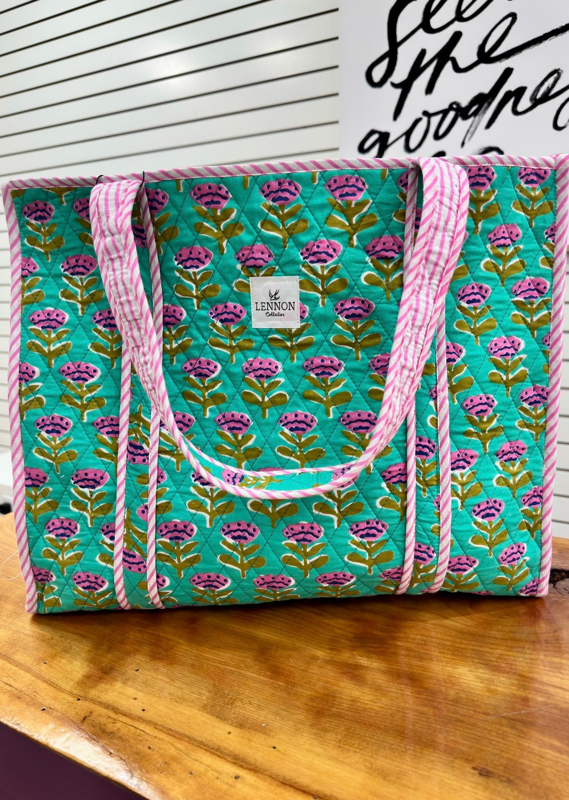 Teal & Pink Poppy Tote Bag