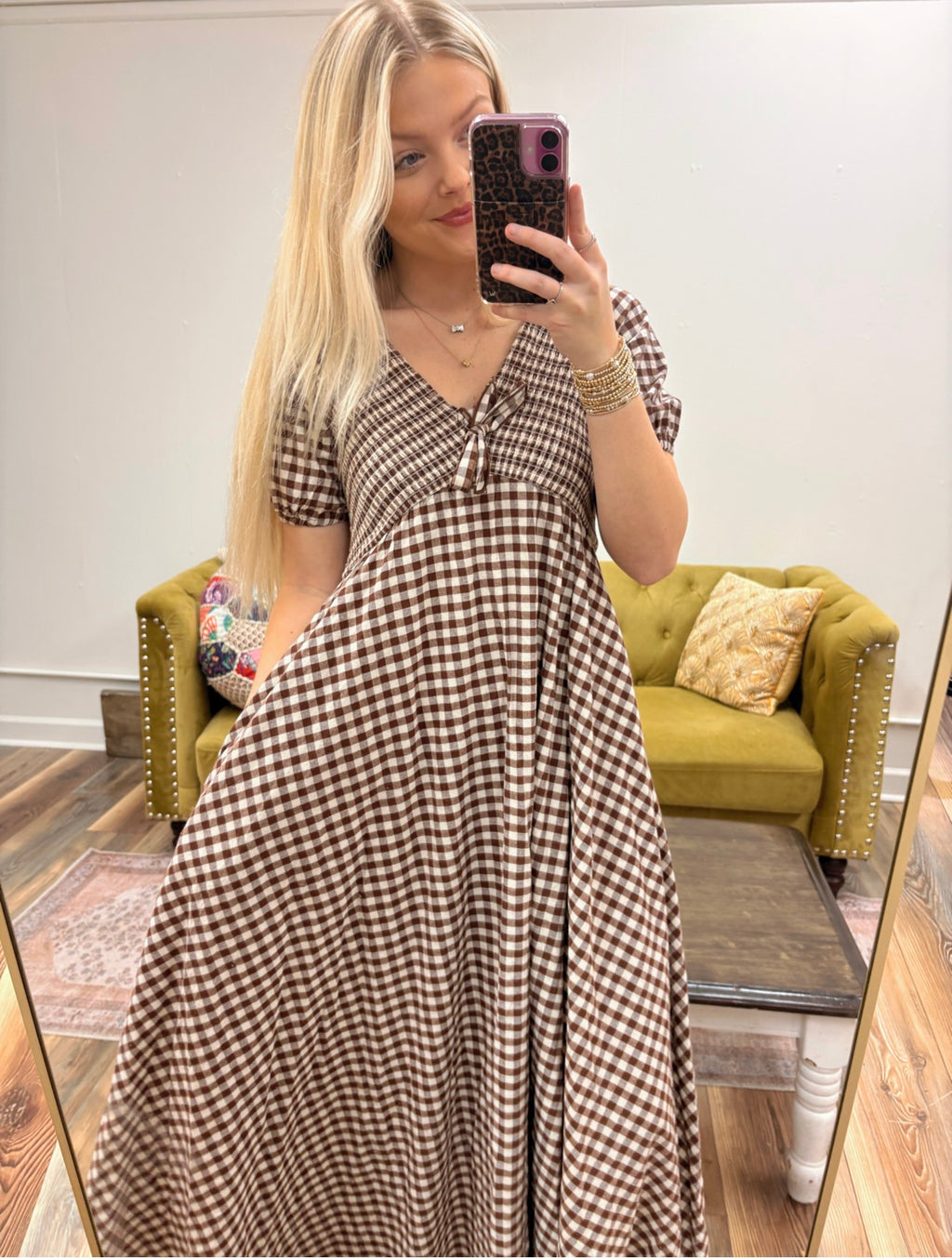 Smocked Gingham Maxi Dress
