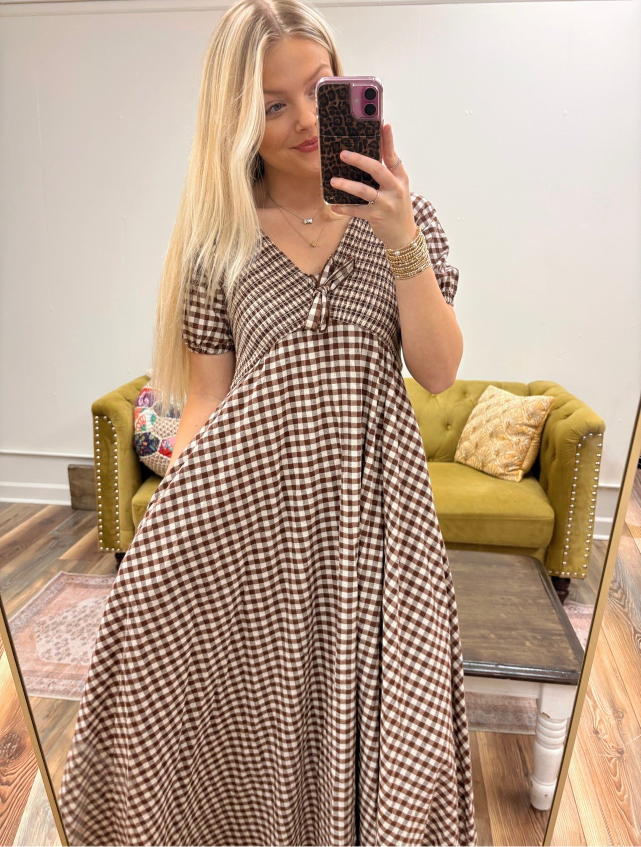 Smocked Gingham Maxi Dress