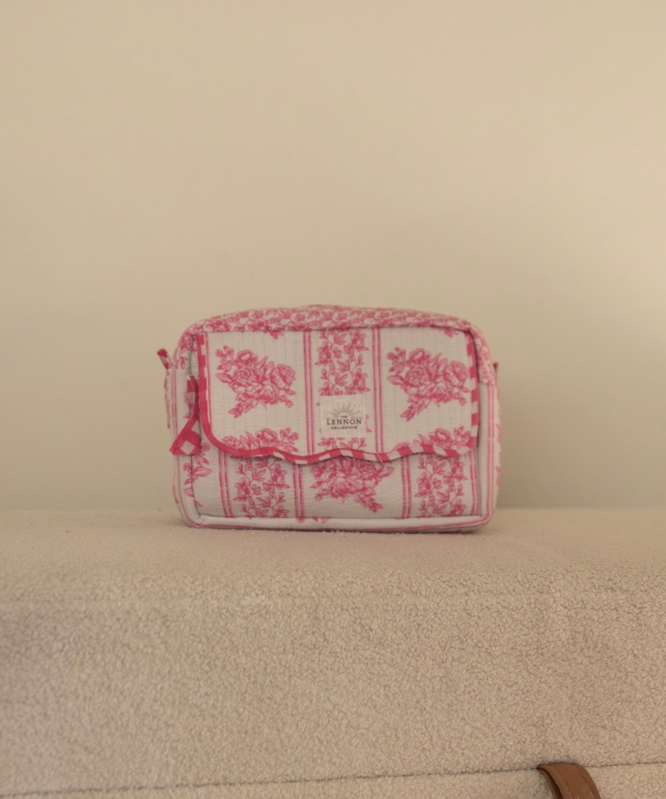 Pink Toile Scalloped Cosmetic Bag