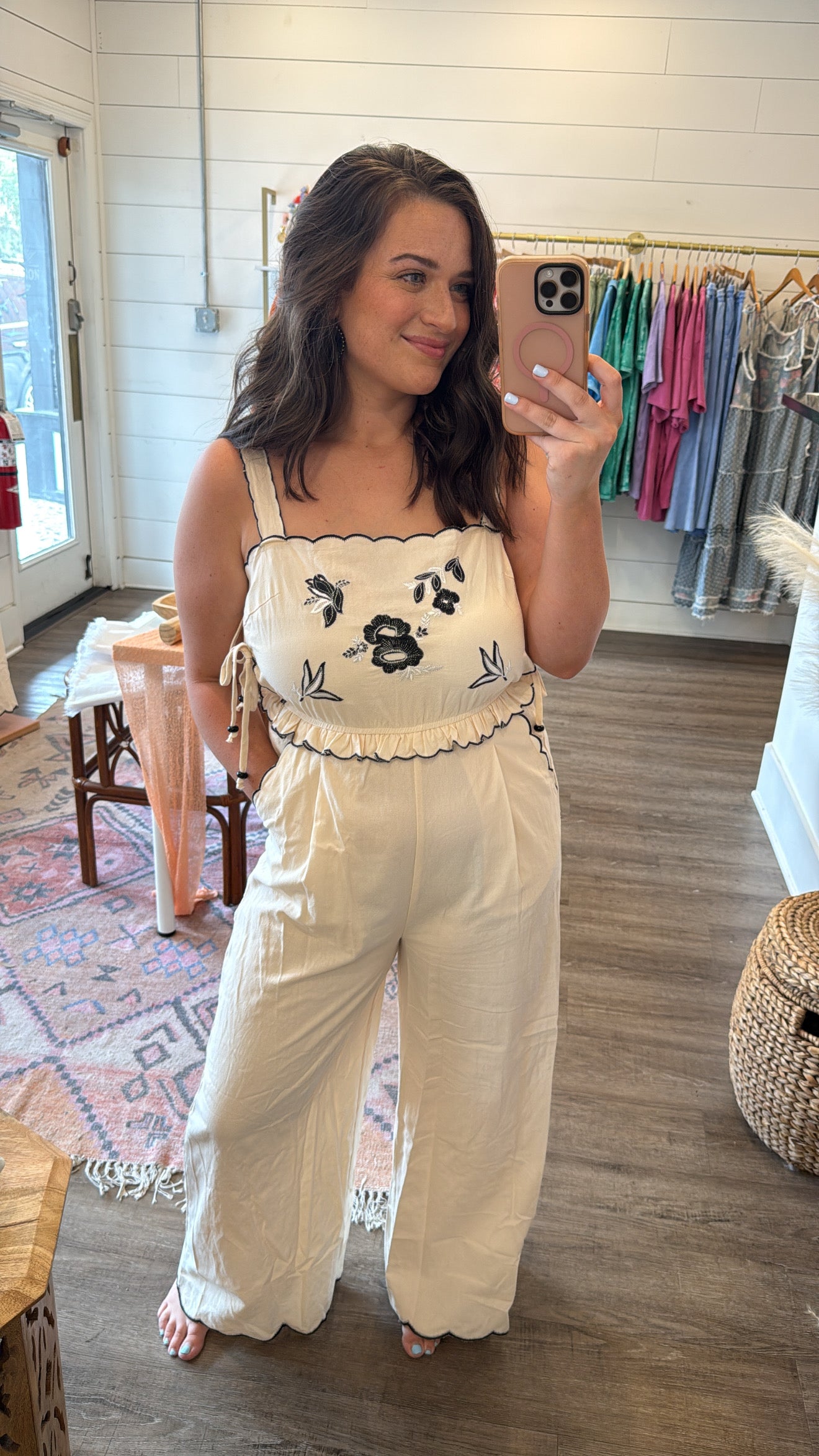 Cream Embroidered Jumpsuit