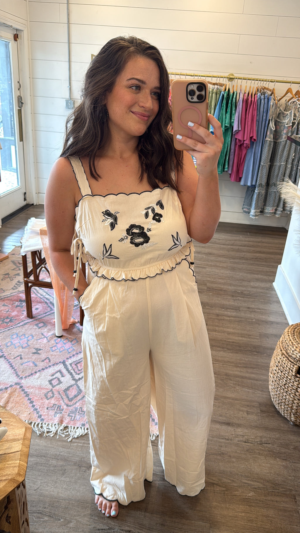 Cream Embroidered Jumpsuit