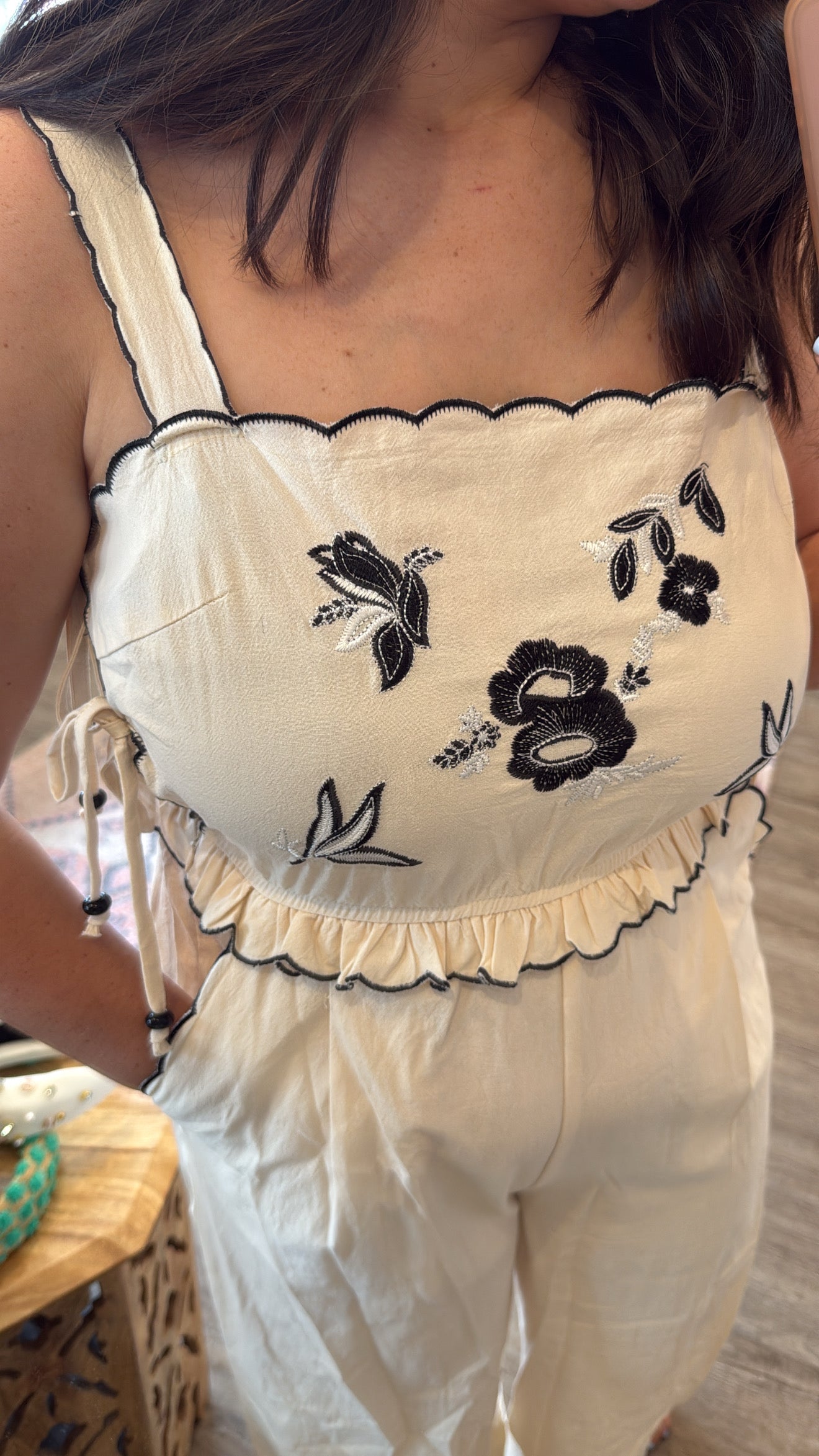 Cream Embroidered Jumpsuit