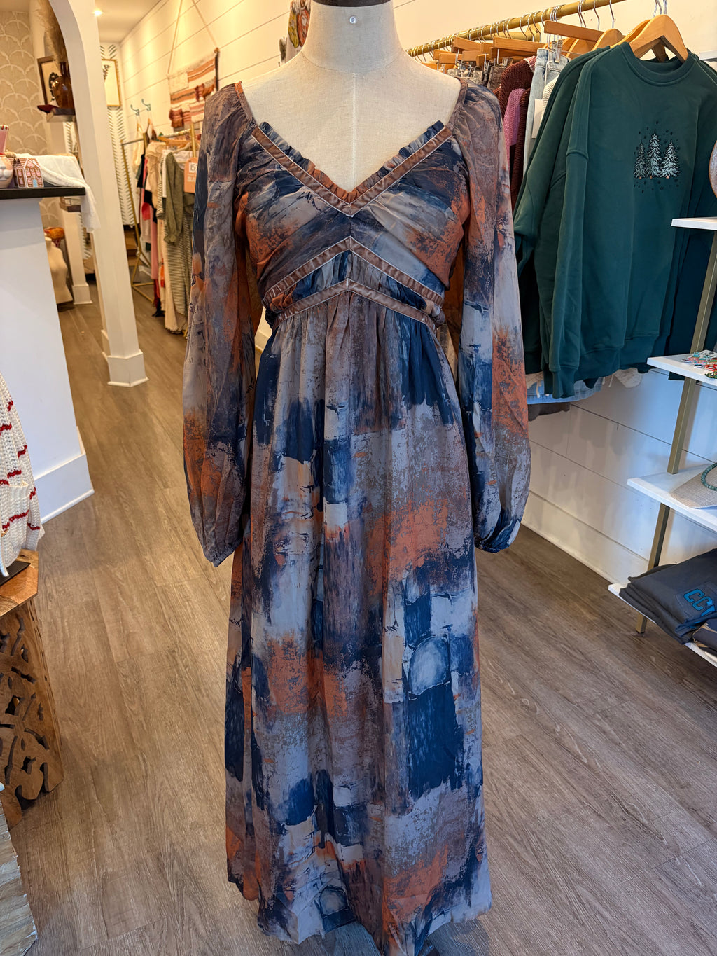 Brown and Blue Pattern Dress