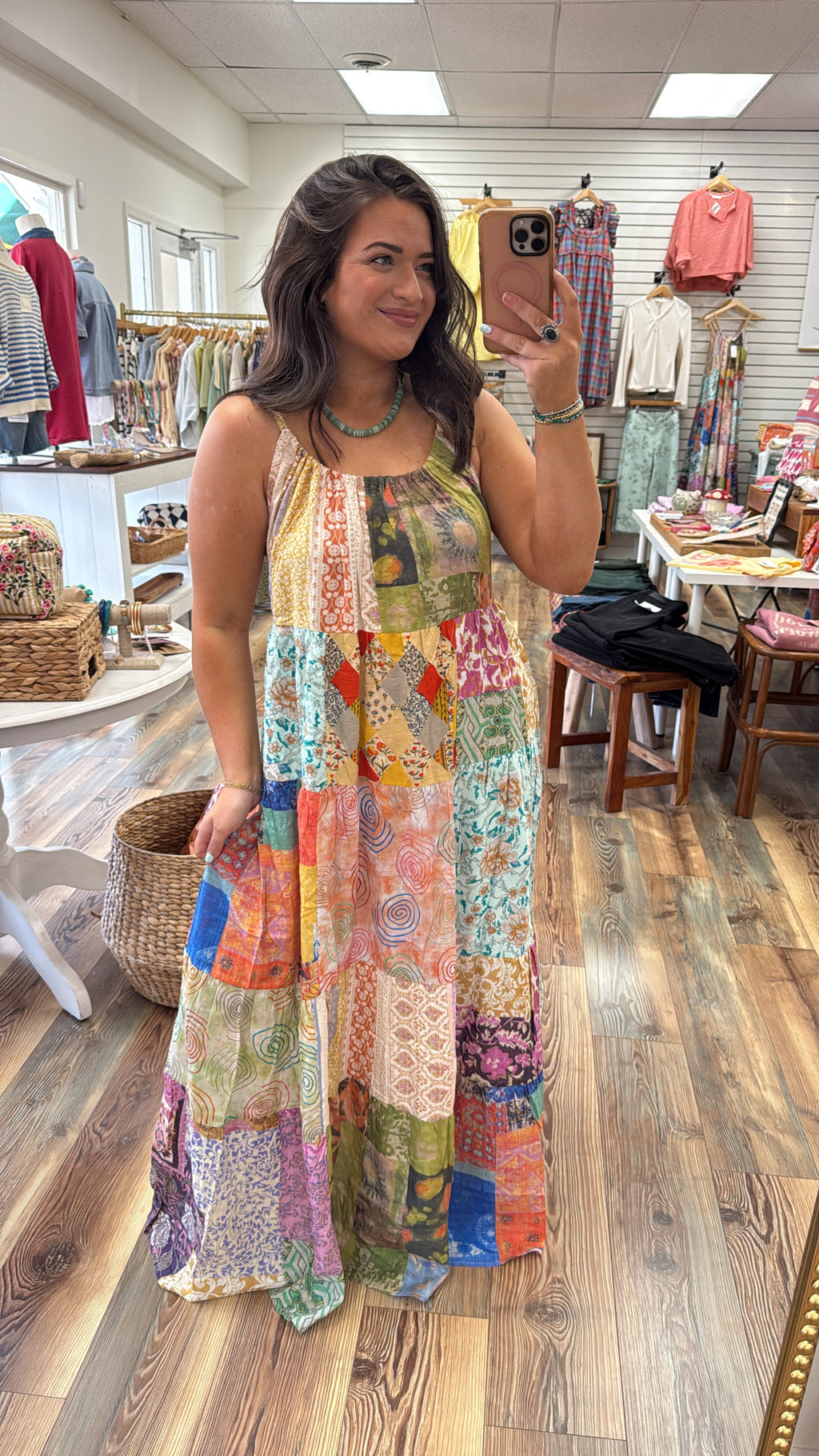 Spaghetti Strap Patch Work Maxi Dress