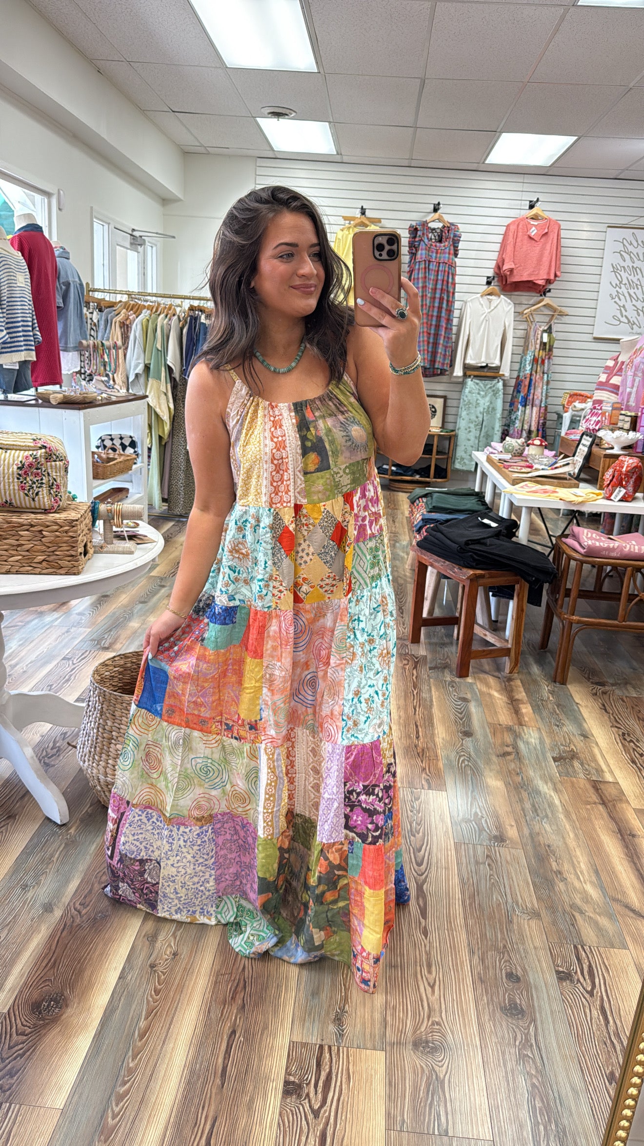 Spaghetti Strap Patch Work Maxi Dress
