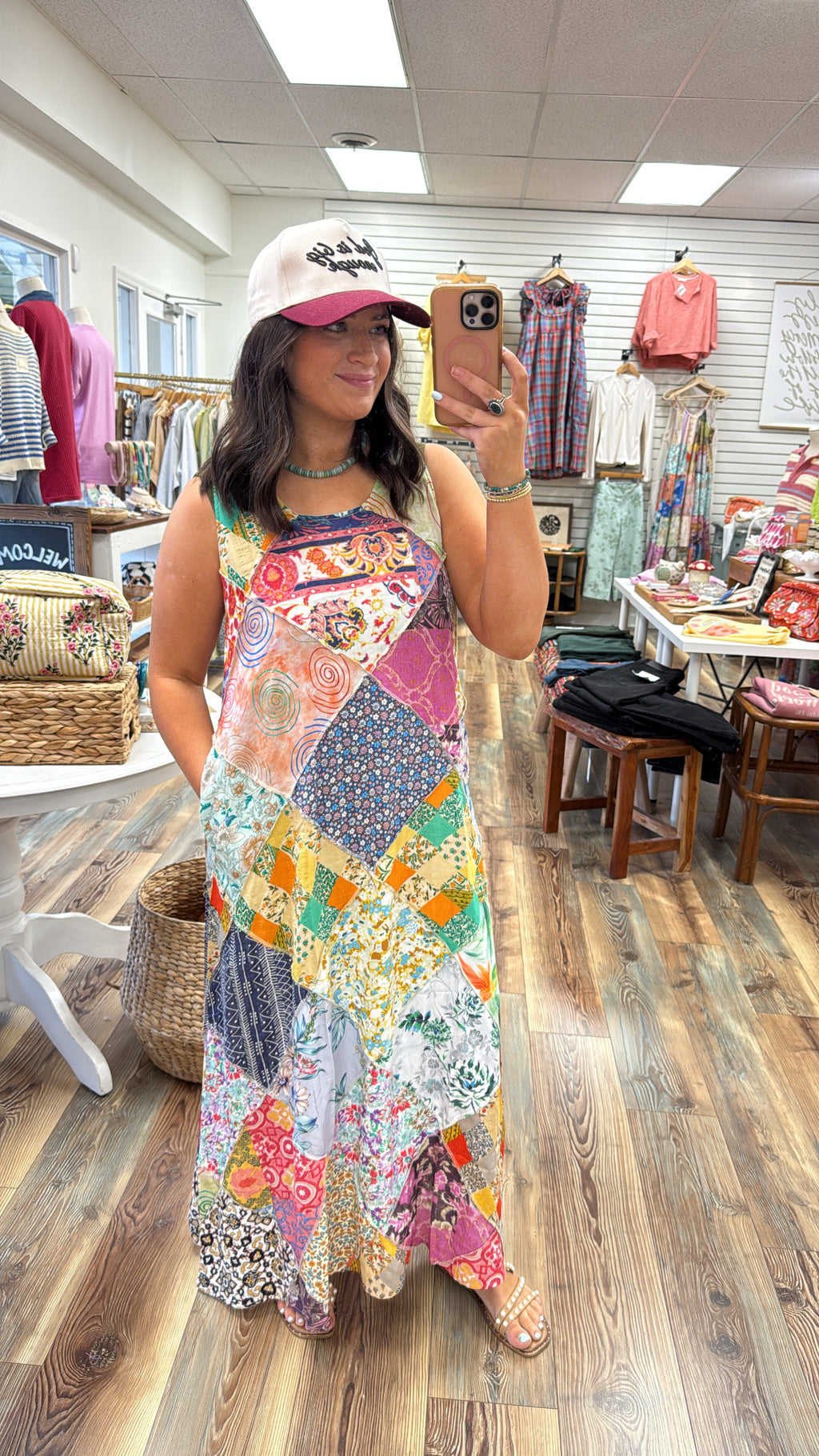 High Neck Patch Work Boho Dress