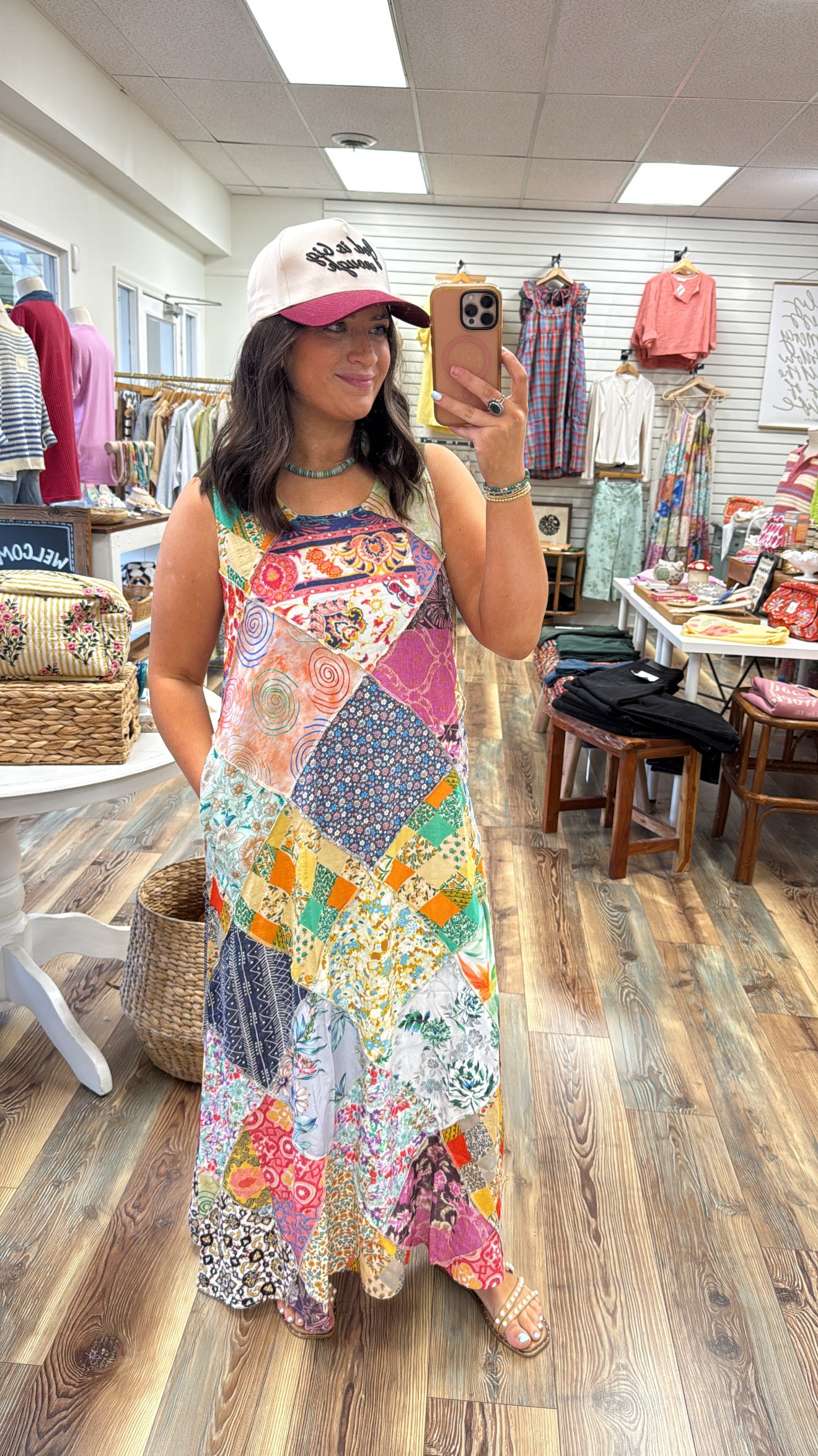 High Neck Patch Work Boho Dress