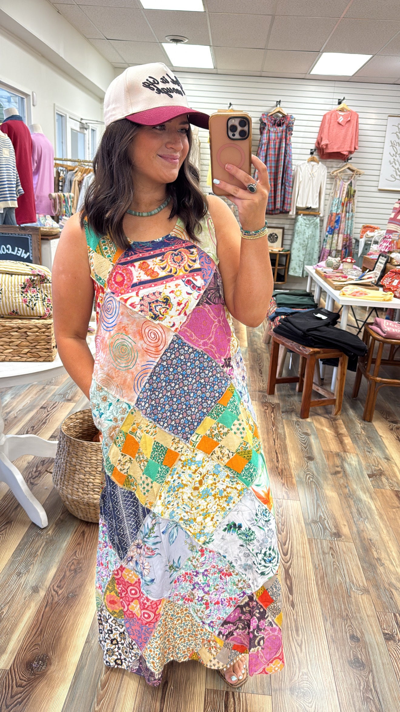 High Neck Patch Work Boho Dress