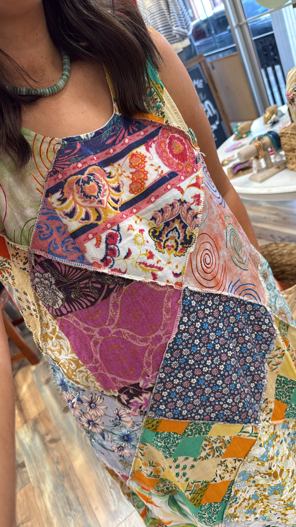High Neck Patch Work Boho Dress