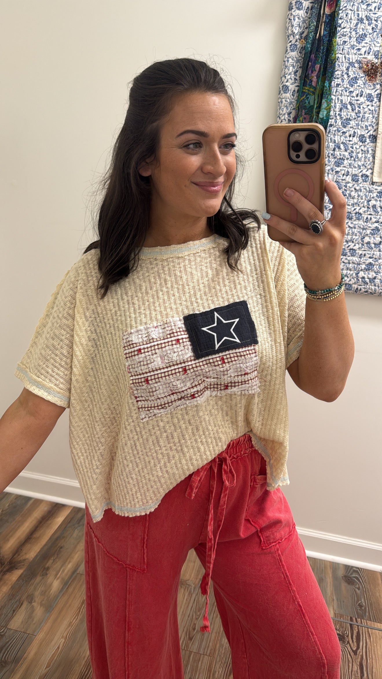 Knitted American Flag Open Back Pullover