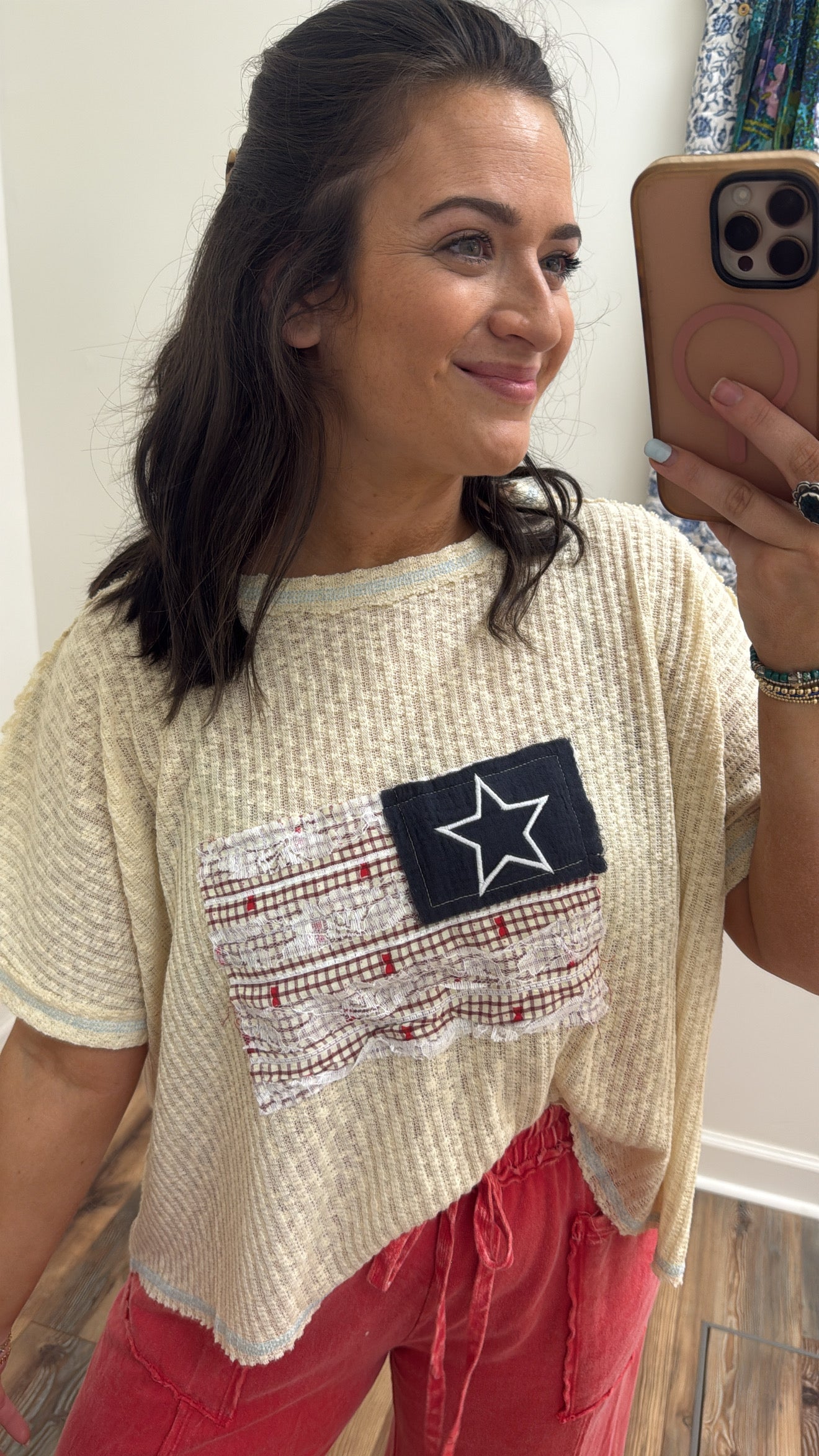 Knitted American Flag Open Back Pullover