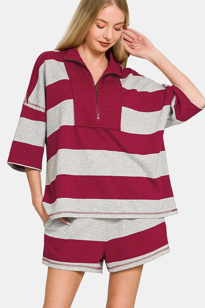 Burgundy And Gray Striped Set