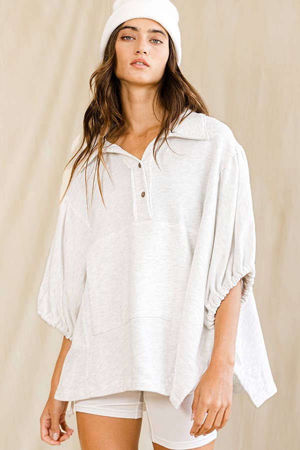 Grey Henley Pullover Top